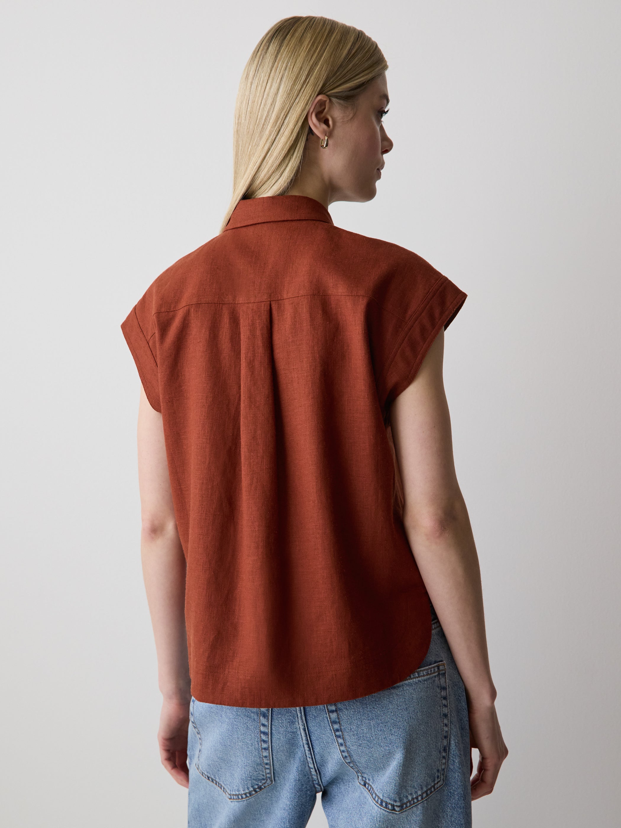 Linen-Blend Extended-Sleeve Blouse with Shirt Collar rw&co Special Promo Price