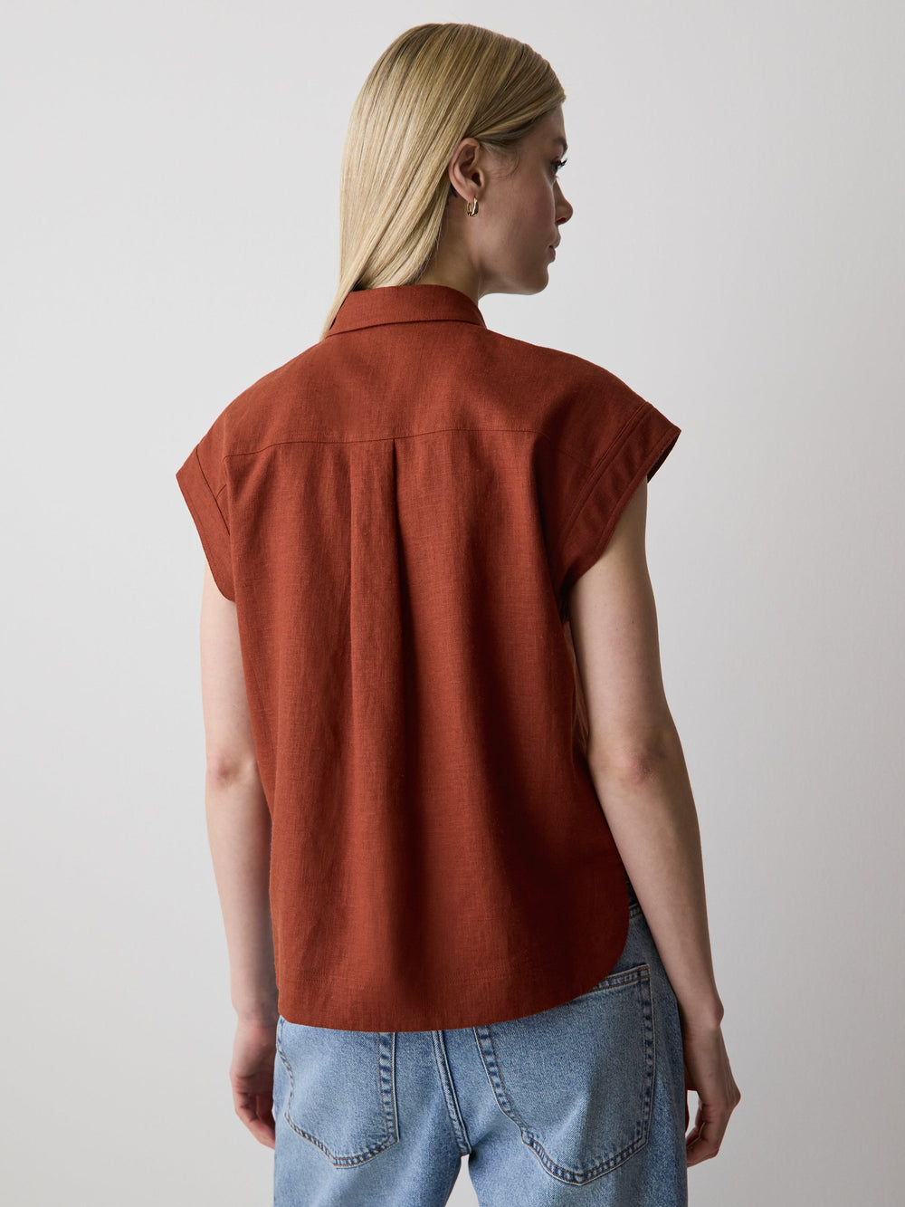 Linen-Blend Extended-Sleeve Blouse with Shirt Collar rw&co Special Promo Price
