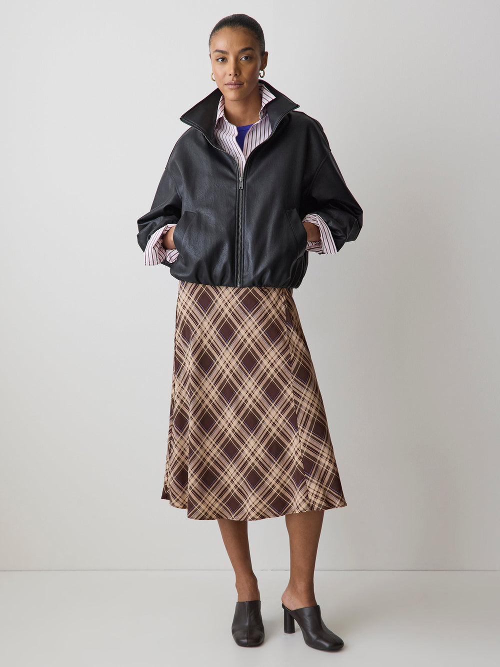 High-Rise A-Line Midi Skirt with Cinched Knotted Detail rw&co On Sale