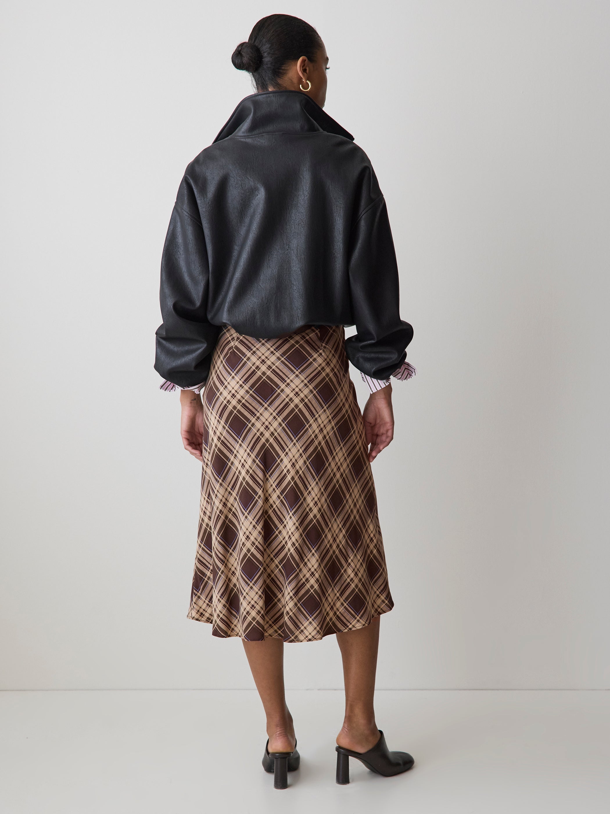 High-Rise A-Line Midi Skirt with Cinched Knotted Detail rw&co On Sale