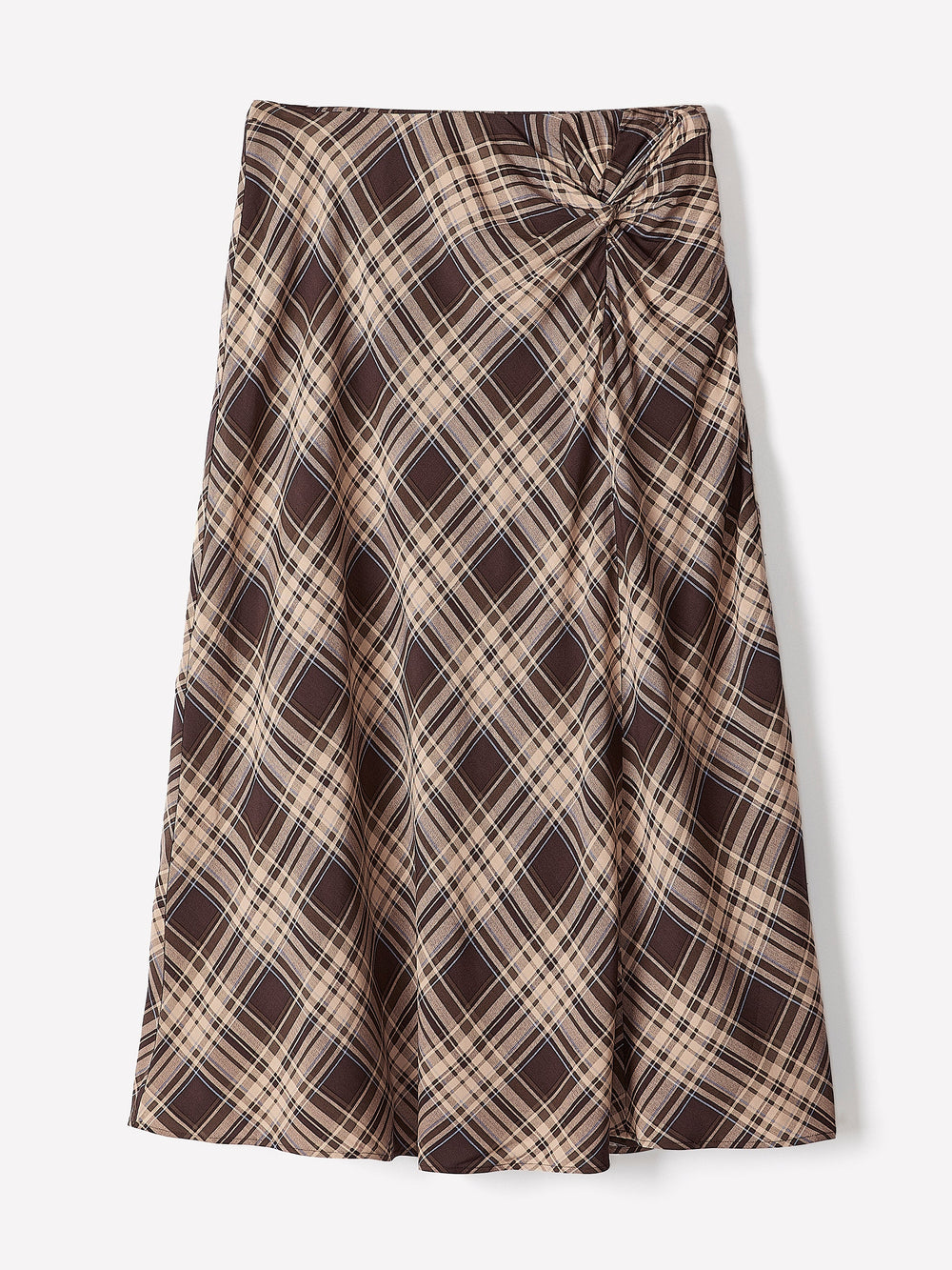 High-Rise A-Line Midi Skirt with Cinched Knotted Detail rw&co On Sale