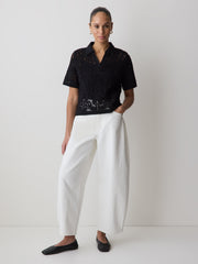 Short-Sleeve Crochet Polo Top rw&co Limited Time Discount