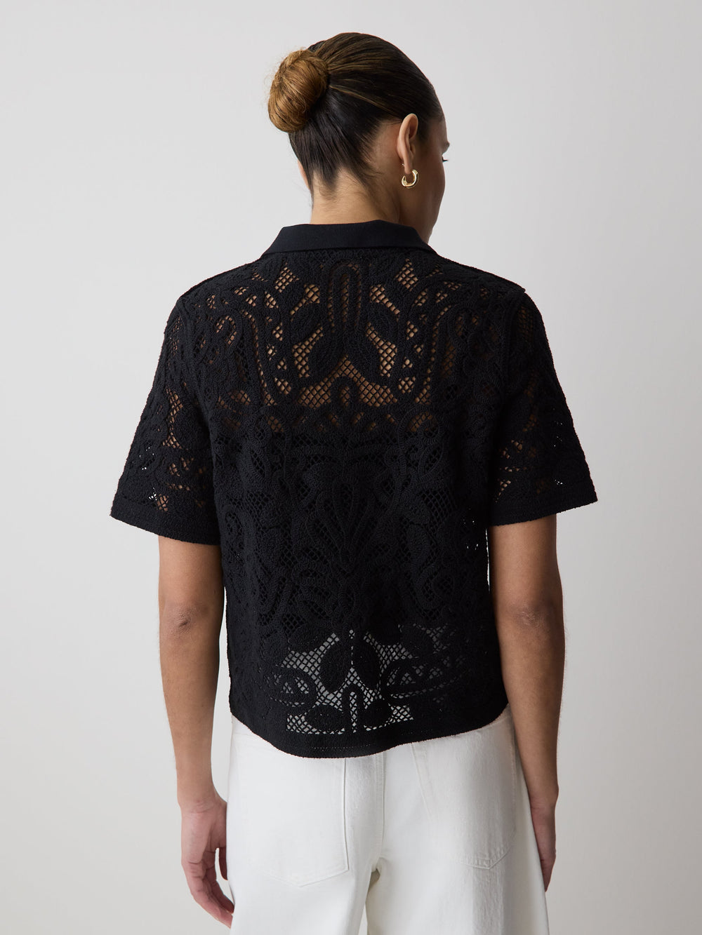 Short-Sleeve Crochet Polo Top rw&co Limited Time Discount