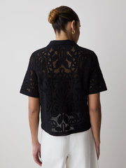 Short-Sleeve Crochet Polo Top rw&co Limited Time Discount