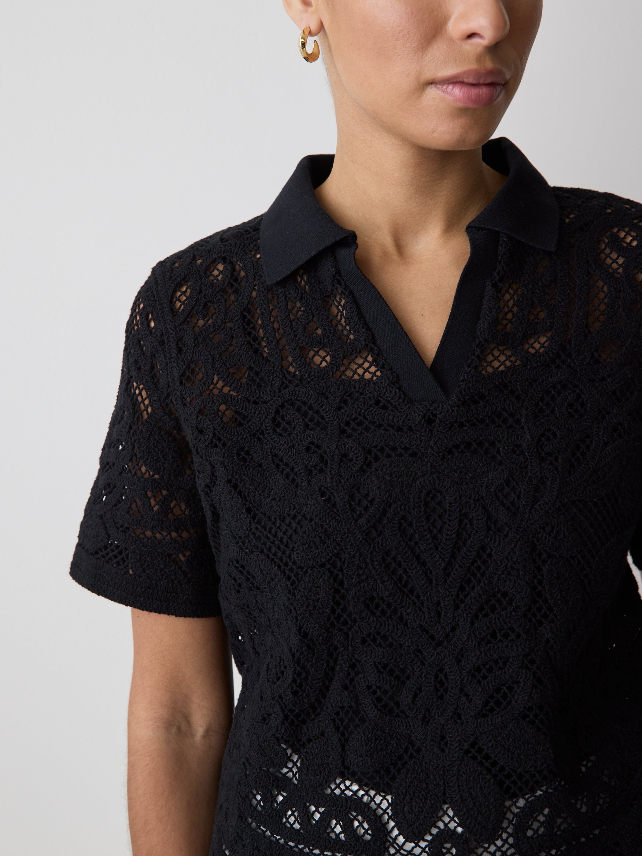 Short-Sleeve Crochet Polo Top rw&co Limited Time Discount