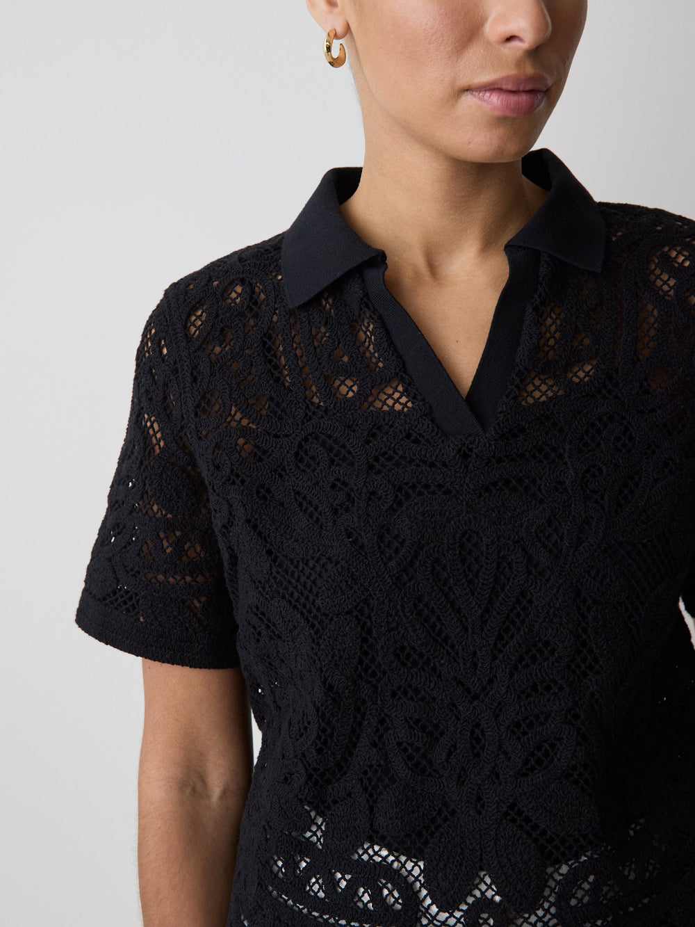 Short-Sleeve Crochet Polo Top rw&co Limited Time Discount