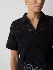Short-Sleeve Crochet Polo Top rw&co Limited Time Discount