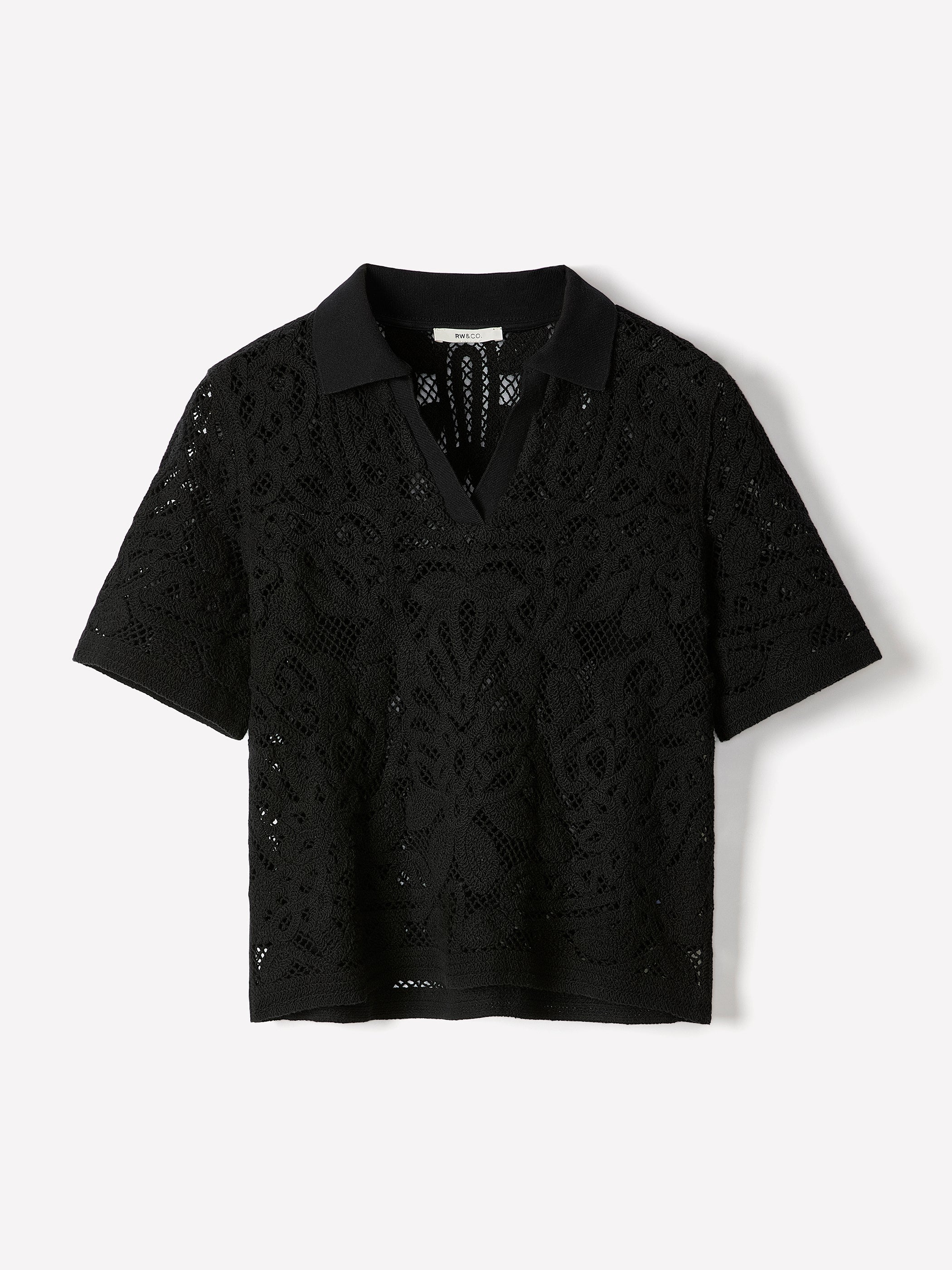 Short-Sleeve Crochet Polo Top rw&co Limited Time Discount