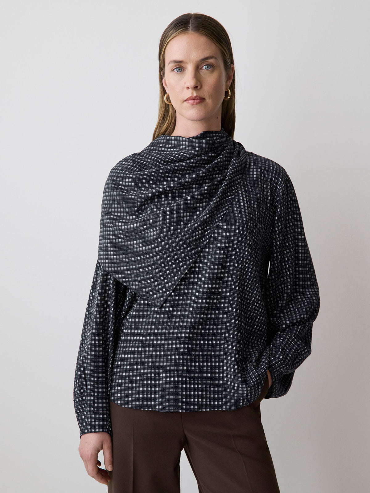 Long-Sleeve Popover Blouse with Scarf Neckline rw&co Great Value Deal