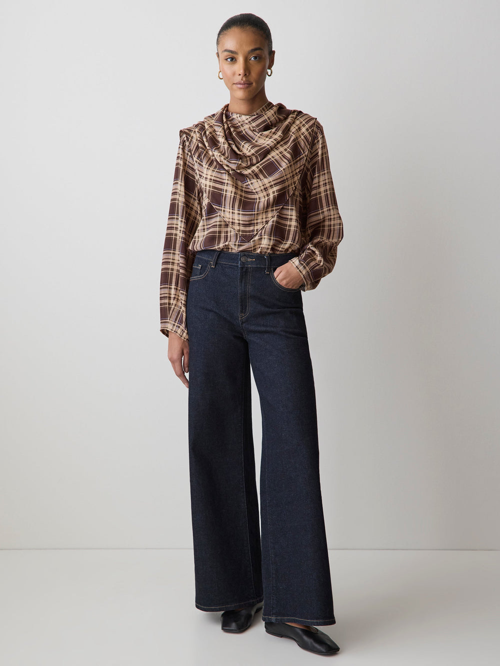 Long-Sleeve Popover Blouse with Scarf Neckline rw&co Great Value Deal