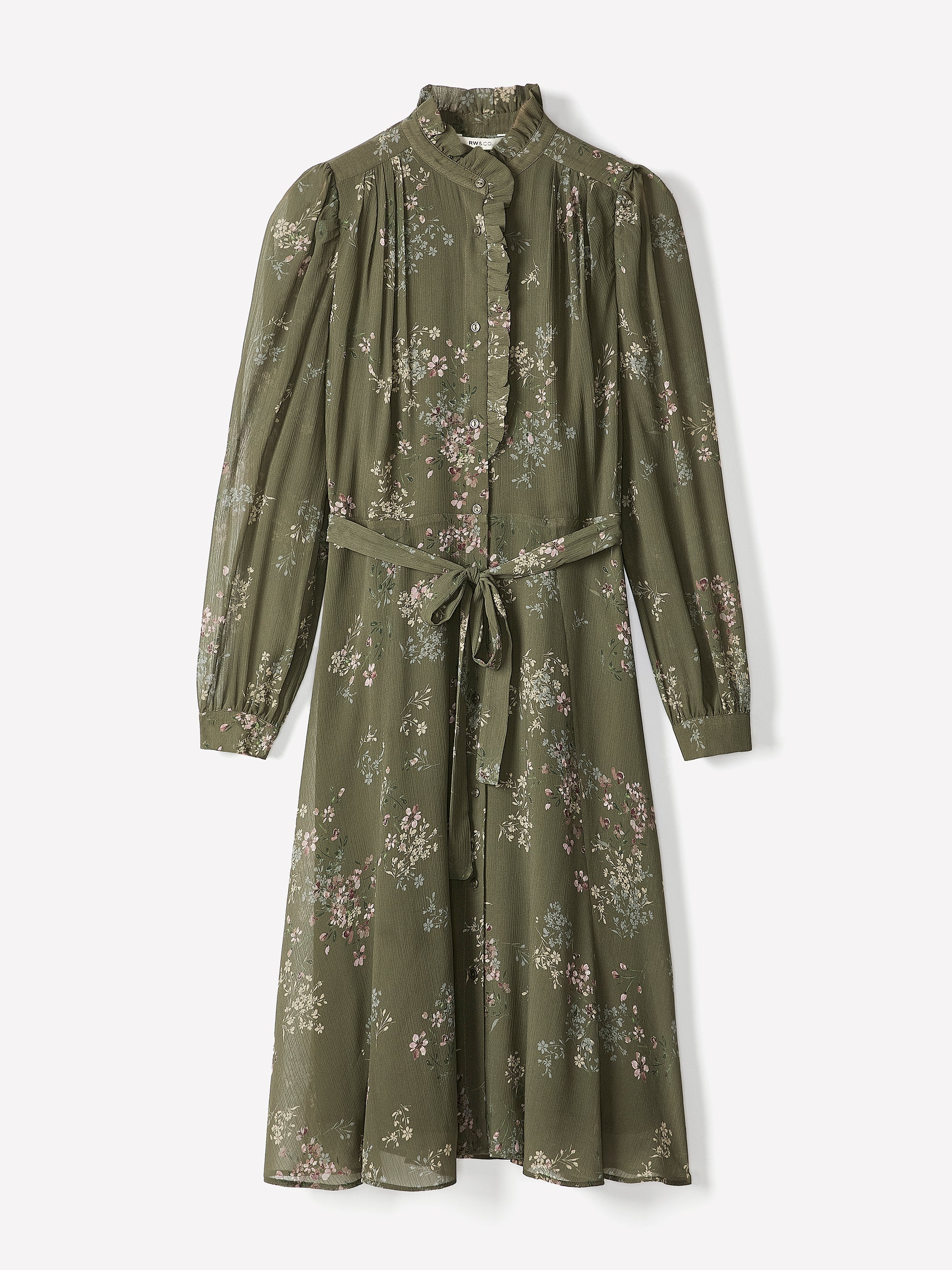 Long-Sleeve Mock-Neck Buttoned-Down Midi Dress rw&co Special Promo Price