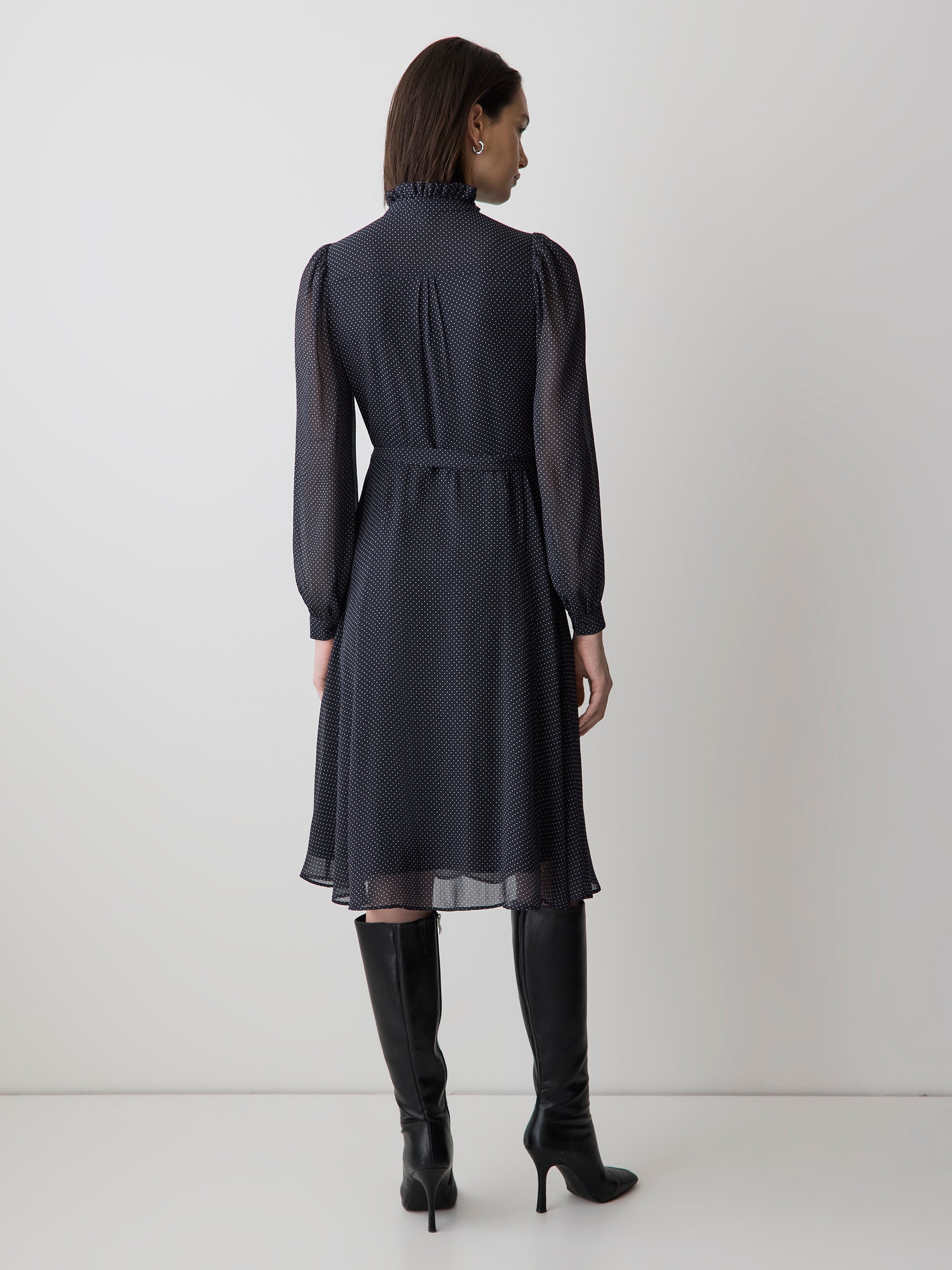 Long-Sleeve Mock-Neck Buttoned-Down Midi Dress rw&co Special Promo Price