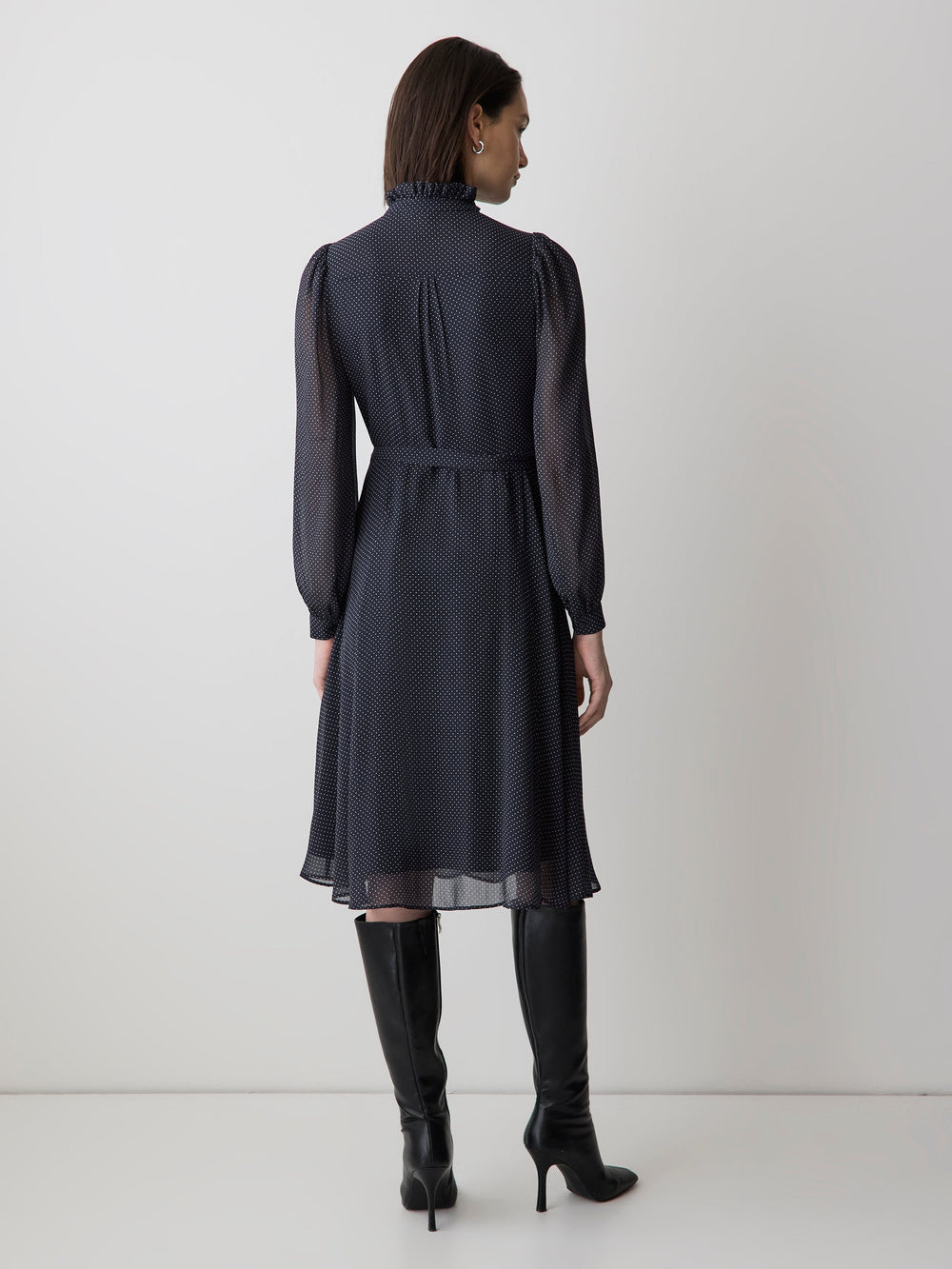 Long-Sleeve Mock-Neck Buttoned-Down Midi Dress rw&co Special Promo Price