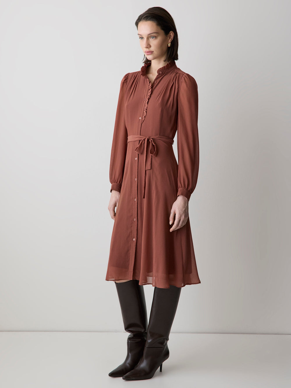 Long-Sleeve Mock-Neck Buttoned-Down Midi Dress rw&co Special Promo Price