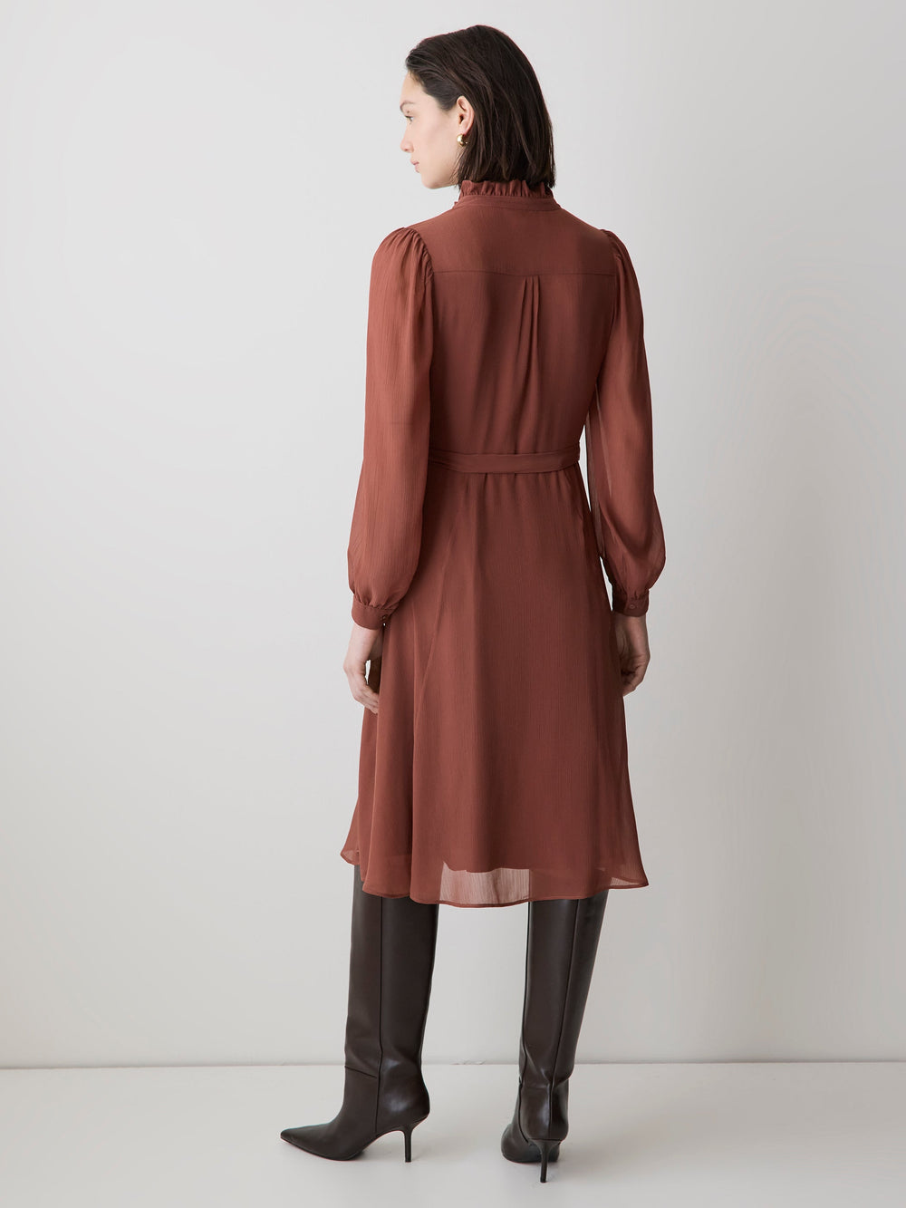 Long-Sleeve Mock-Neck Buttoned-Down Midi Dress rw&co Special Promo Price
