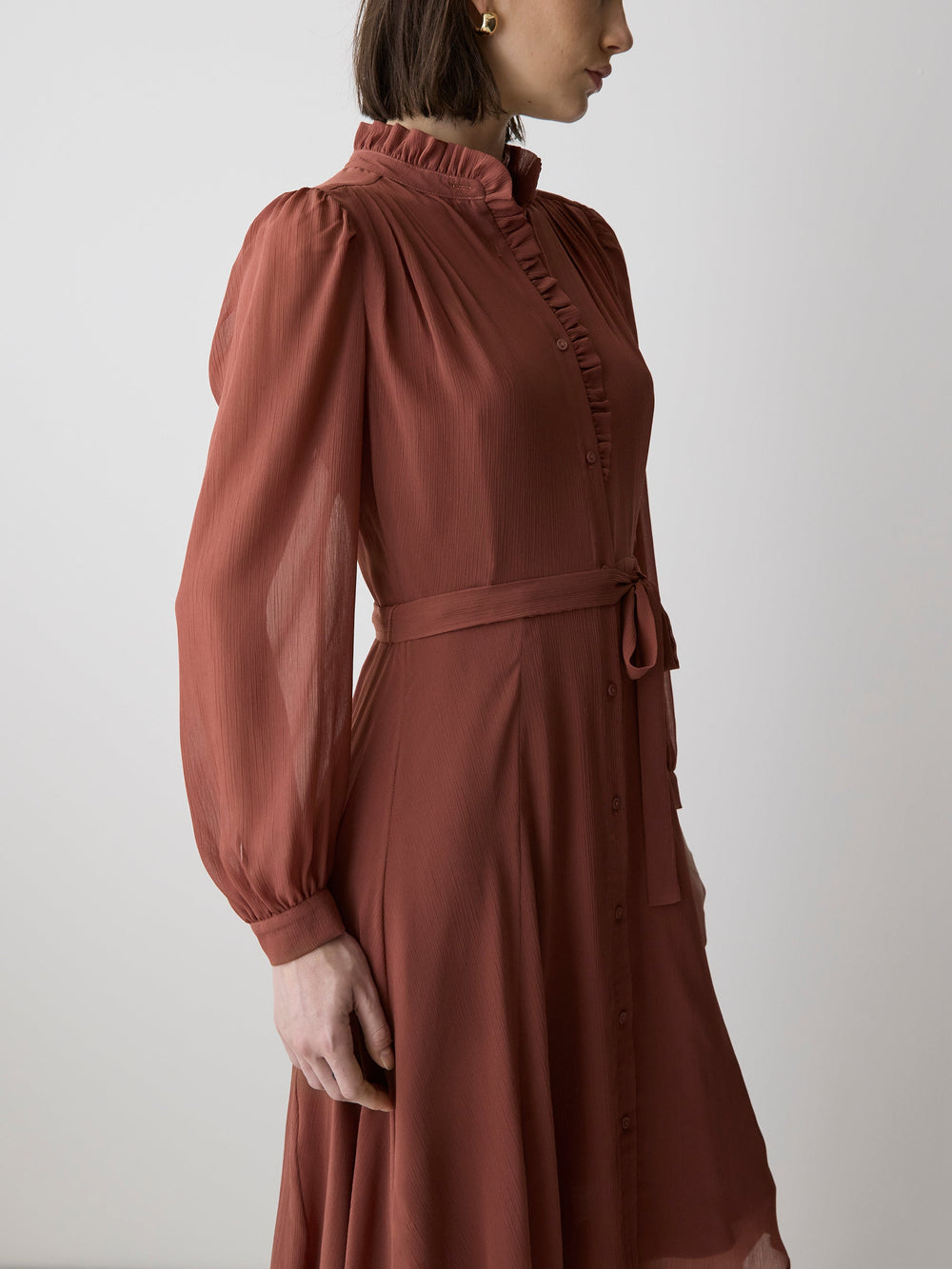 Long-Sleeve Mock-Neck Buttoned-Down Midi Dress rw&co Special Promo Price