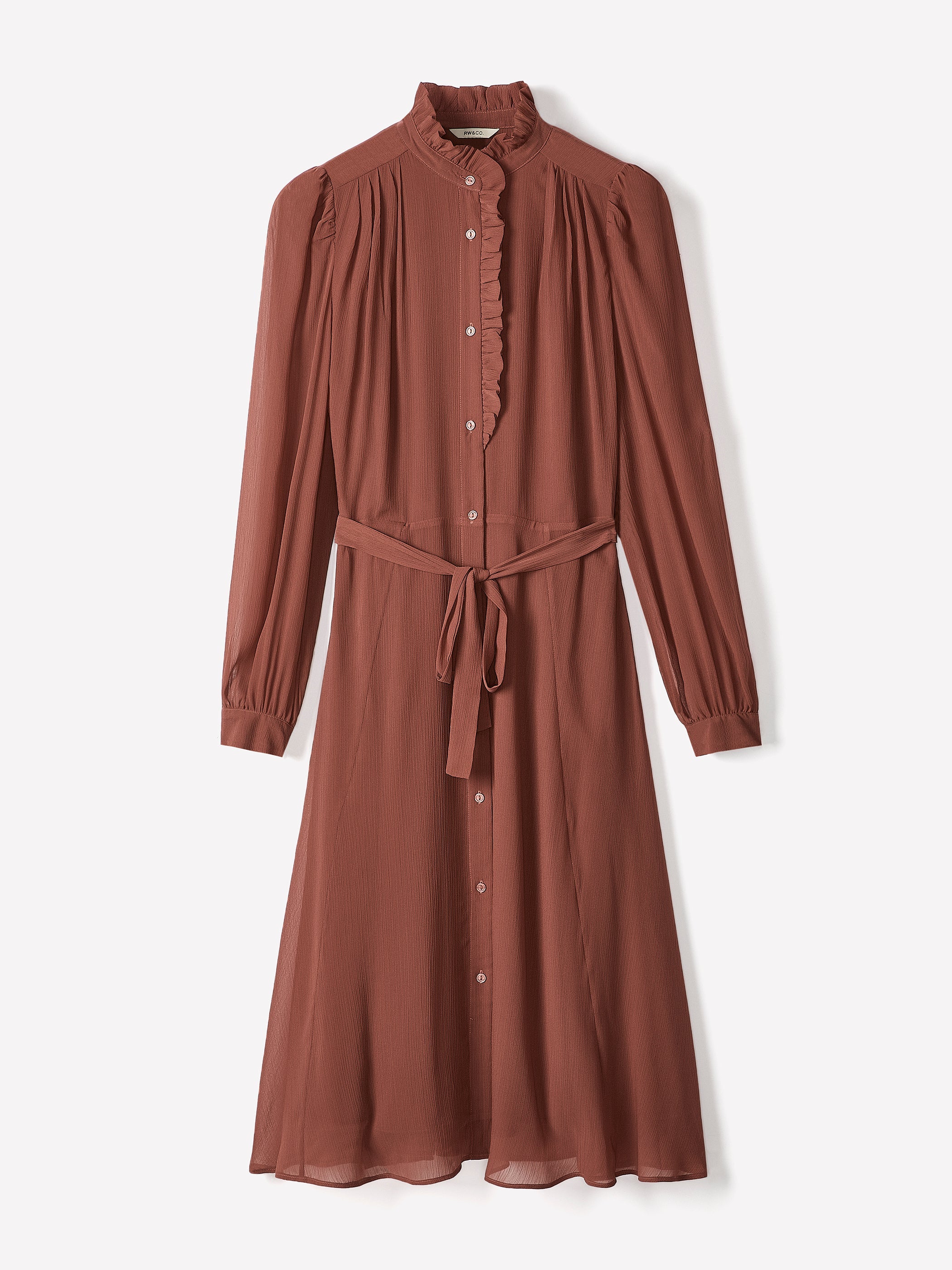 Long-Sleeve Mock-Neck Buttoned-Down Midi Dress rw&co Special Promo Price