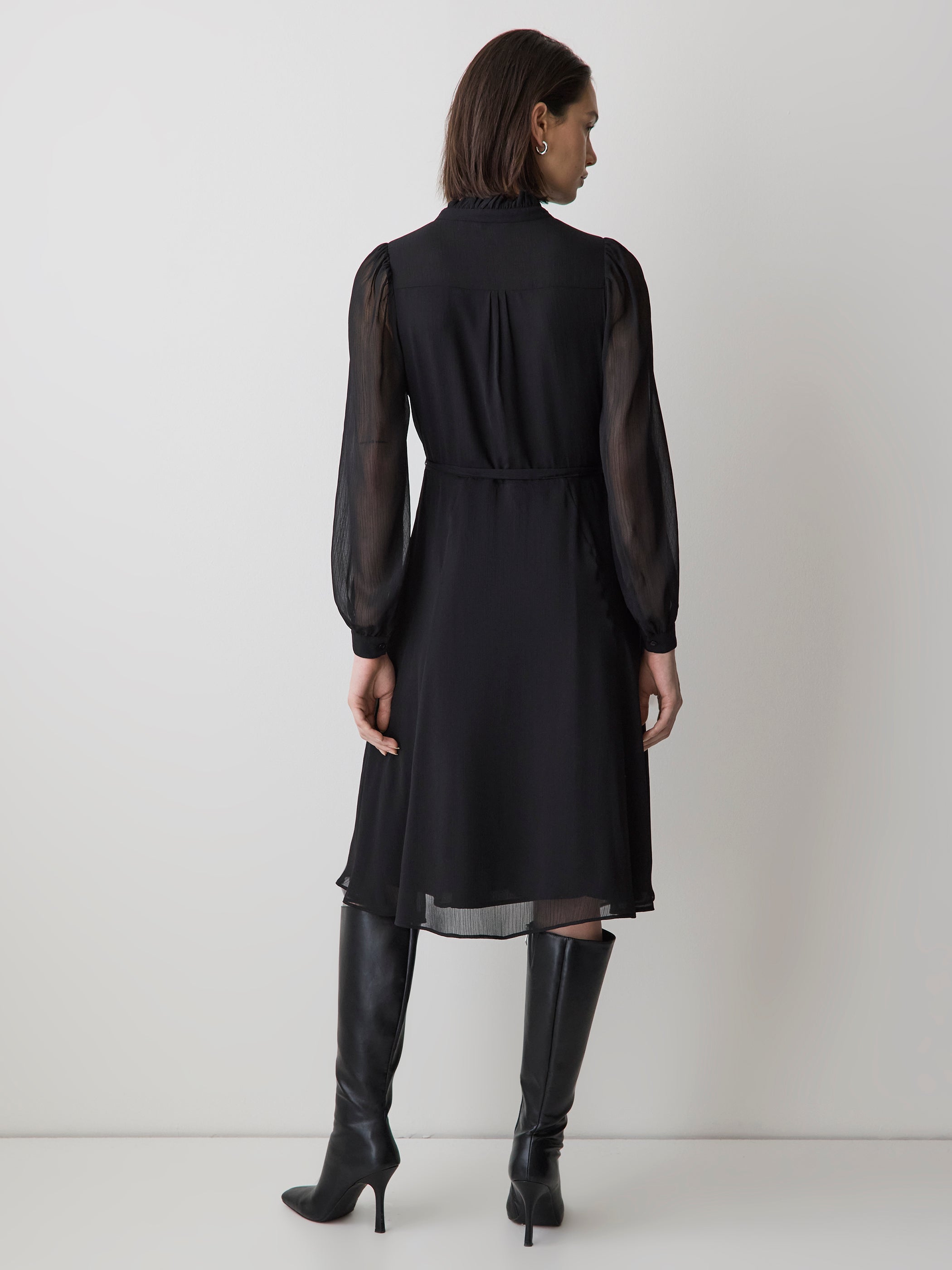 Long-Sleeve Mock-Neck Buttoned-Down Midi Dress rw&co Special Promo Price