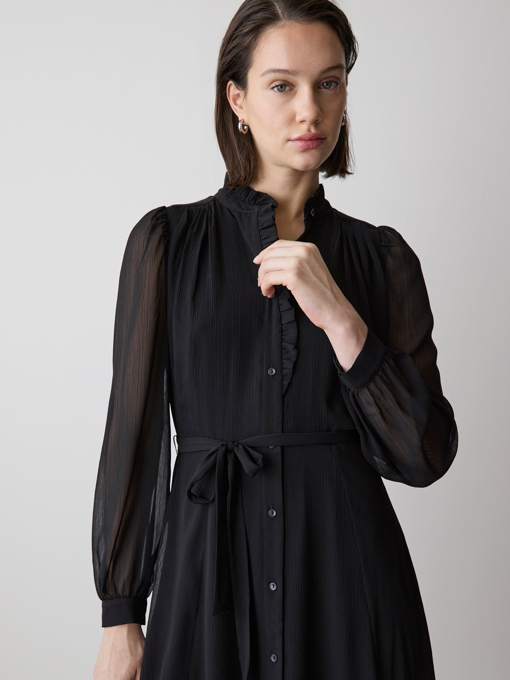 Long-Sleeve Mock-Neck Buttoned-Down Midi Dress rw&co Special Promo Price
