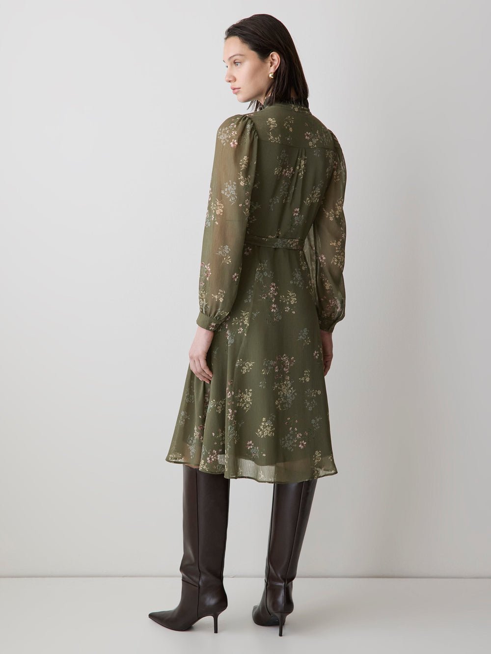 Long-Sleeve Mock-Neck Buttoned-Down Midi Dress rw&co Special Promo Price
