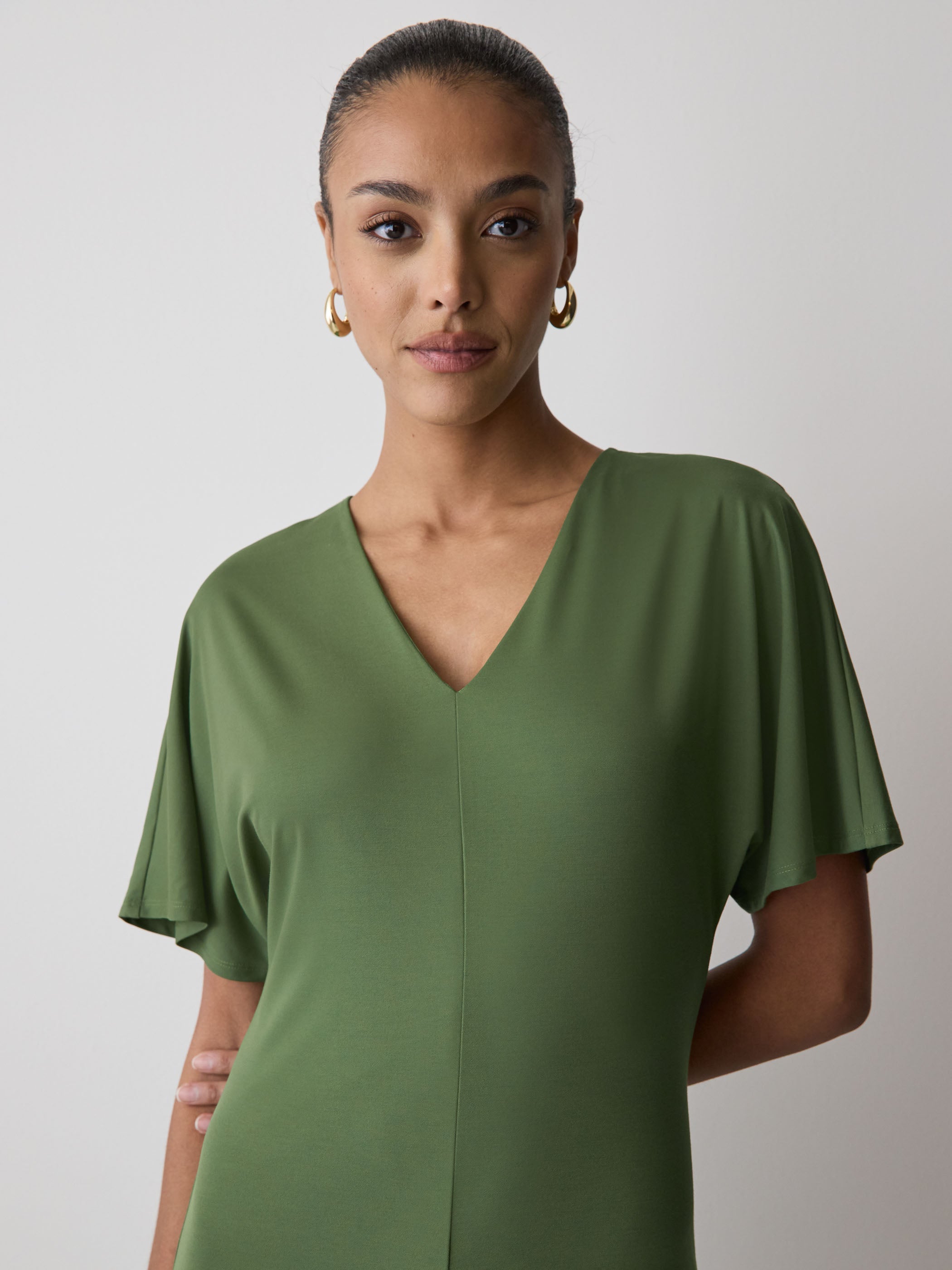 Short-Sleeve V-Neck Midi Dress rw&co Limited Time Discount