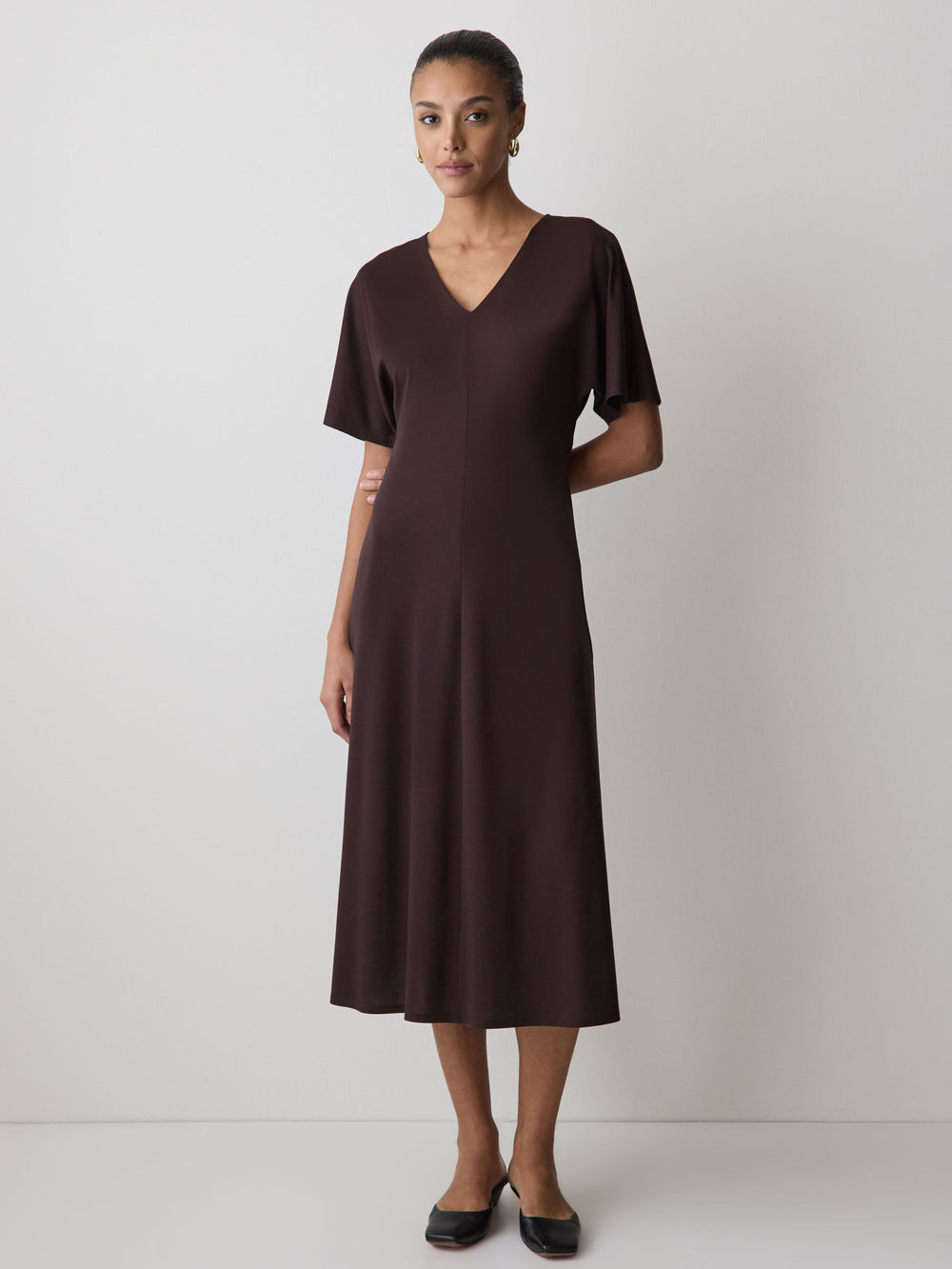 Short-Sleeve V-Neck Midi Dress rw&co Limited Time Discount