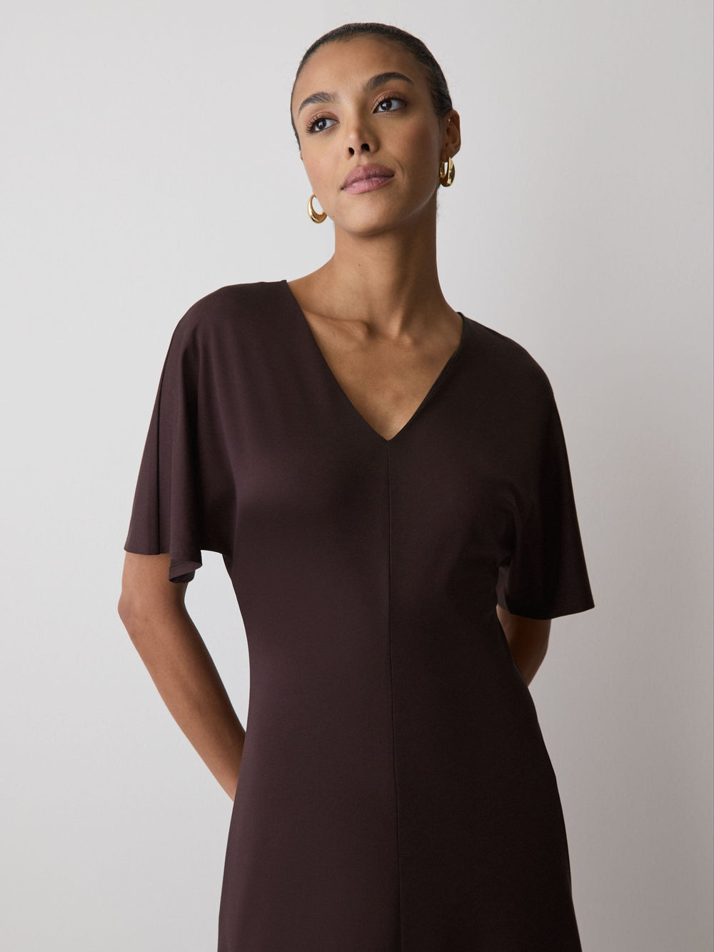Short-Sleeve V-Neck Midi Dress rw&co Limited Time Discount