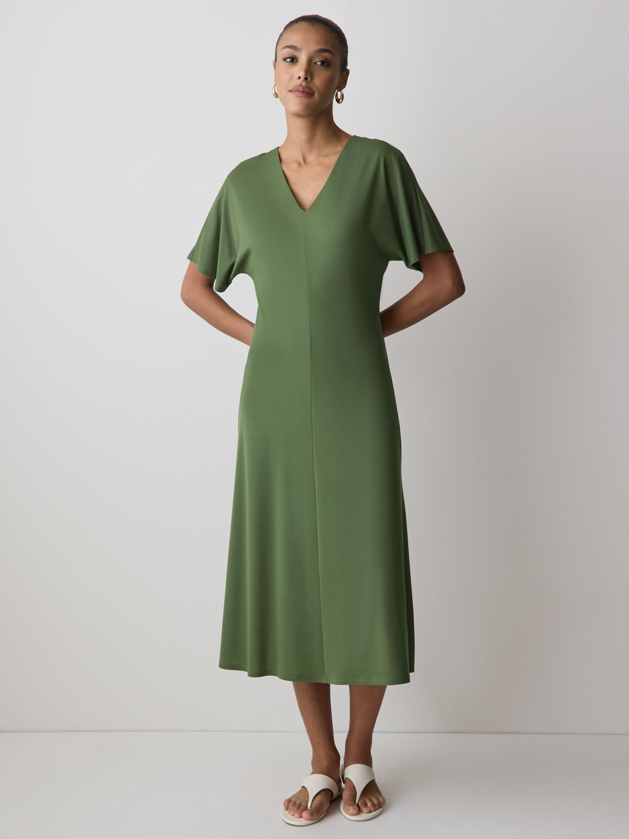 Short-Sleeve V-Neck Midi Dress rw&co Limited Time Discount