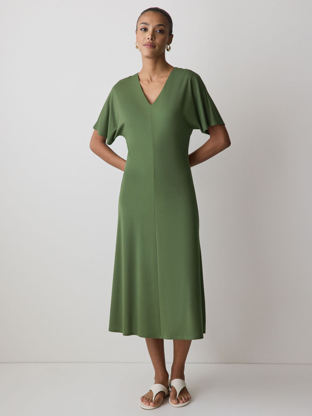 Short-Sleeve V-Neck Midi Dress rw&co Limited Time Discount