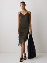 Satin Sleeveless Midi Dress with Lace Trims rw&co Limited Time Discount