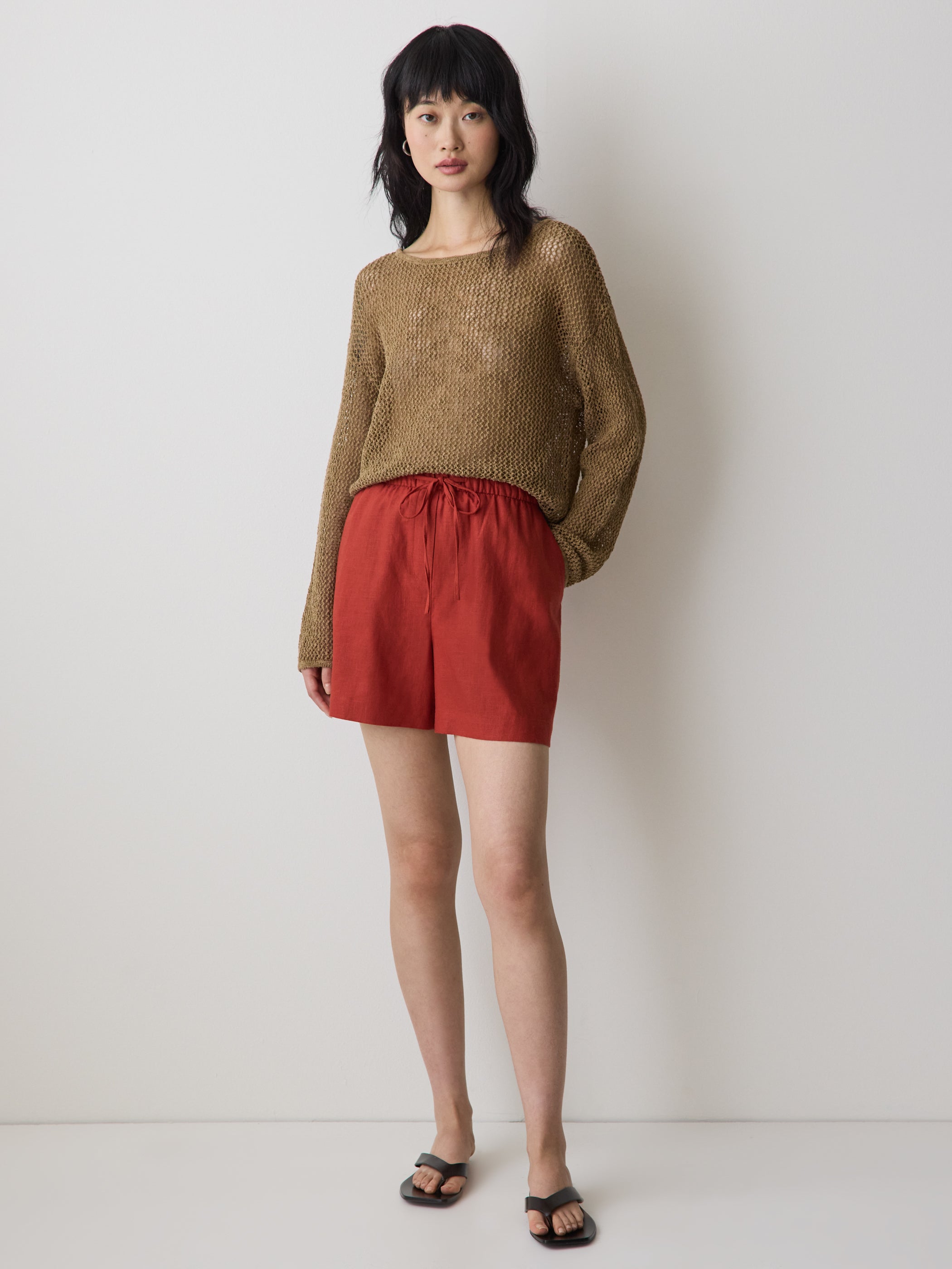 Linen-Blend Mid-Rise Pull-On Short rw&co Exclusive Sale Price