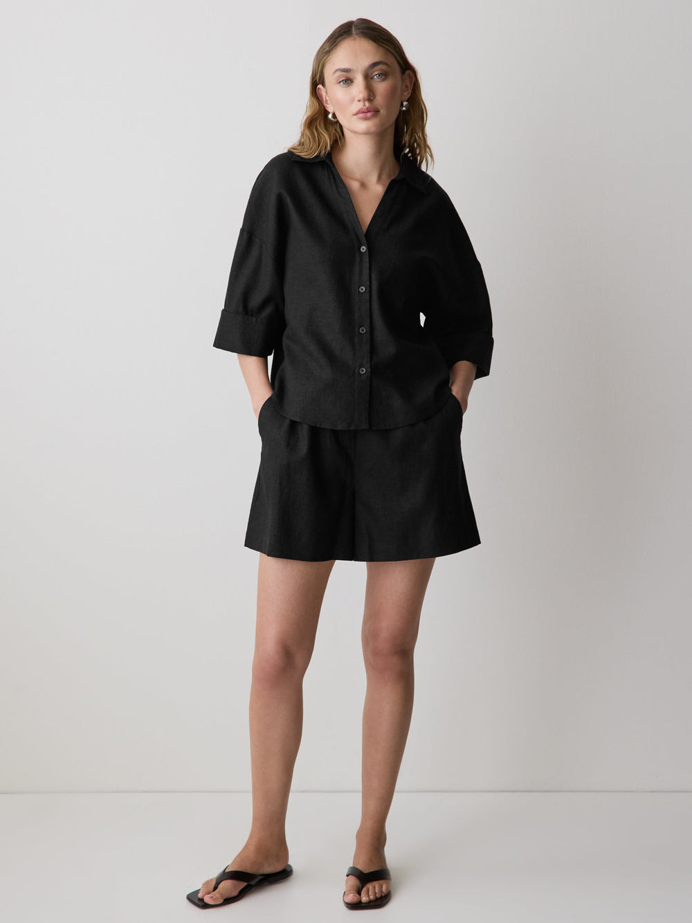 Linen-Blend Mid-Rise Pull-On Short rw&co Exclusive Sale Price
