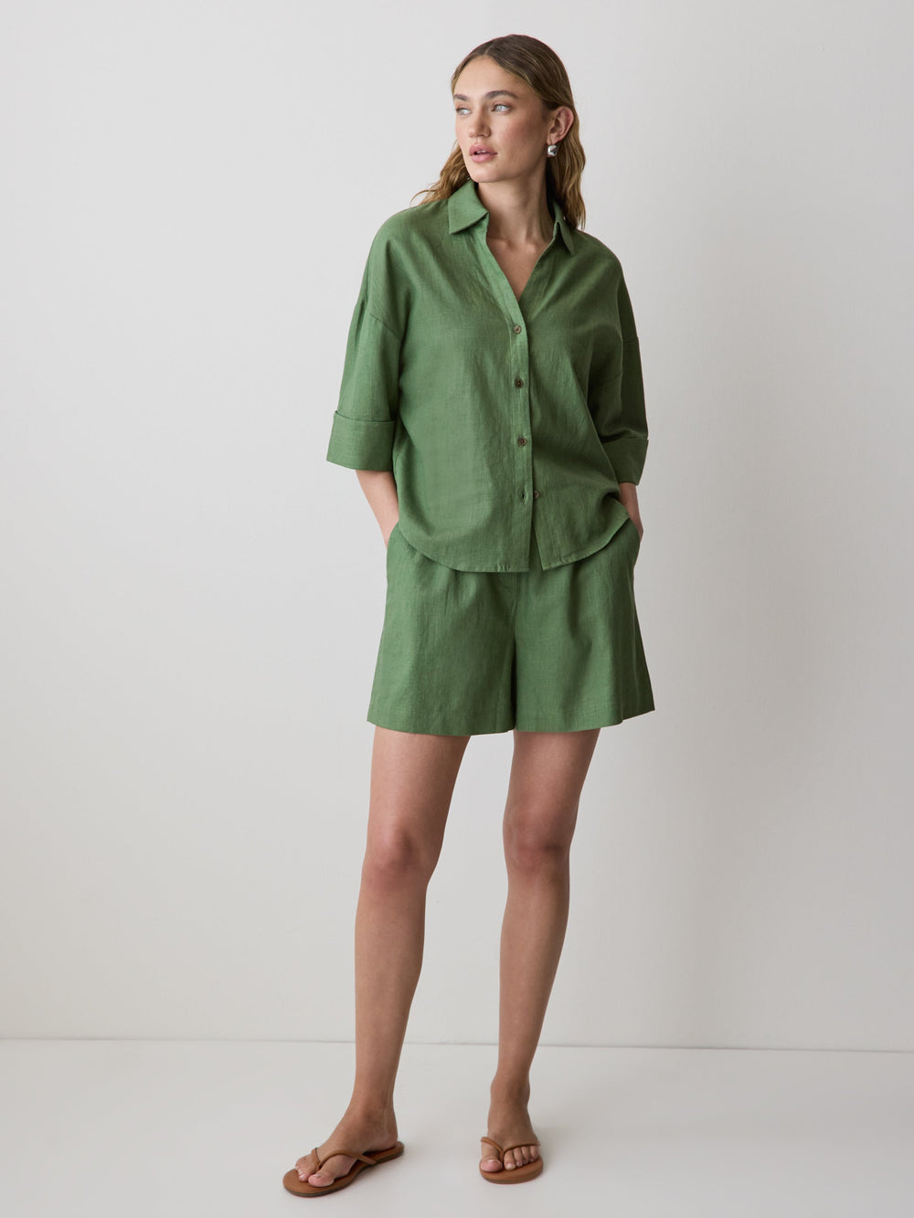 Linen-Blend Mid-Rise Pull-On Short rw&co Exclusive Sale Price