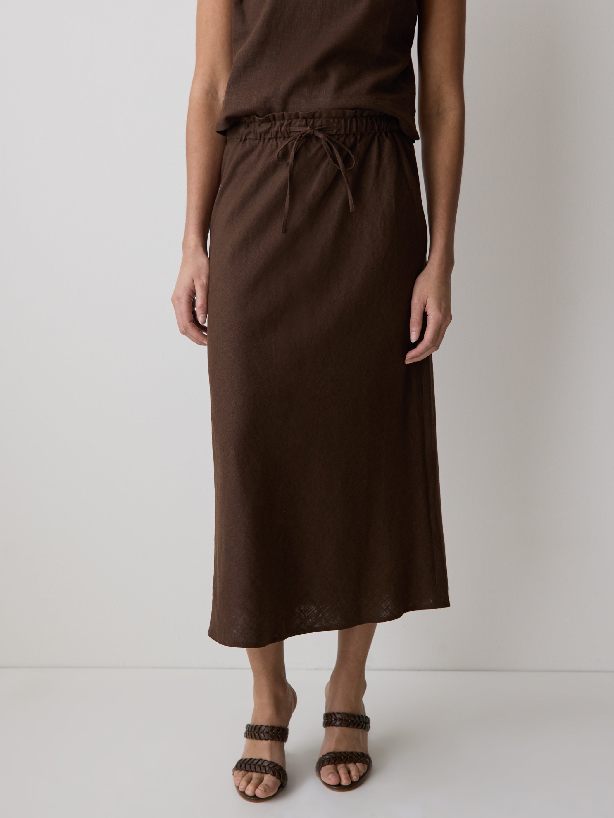 Linen-Blend Straight Midi Skirt rw&co Great Value Deal