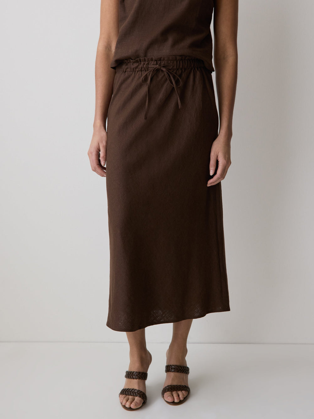 Linen-Blend Straight Midi Skirt rw&co Great Value Deal