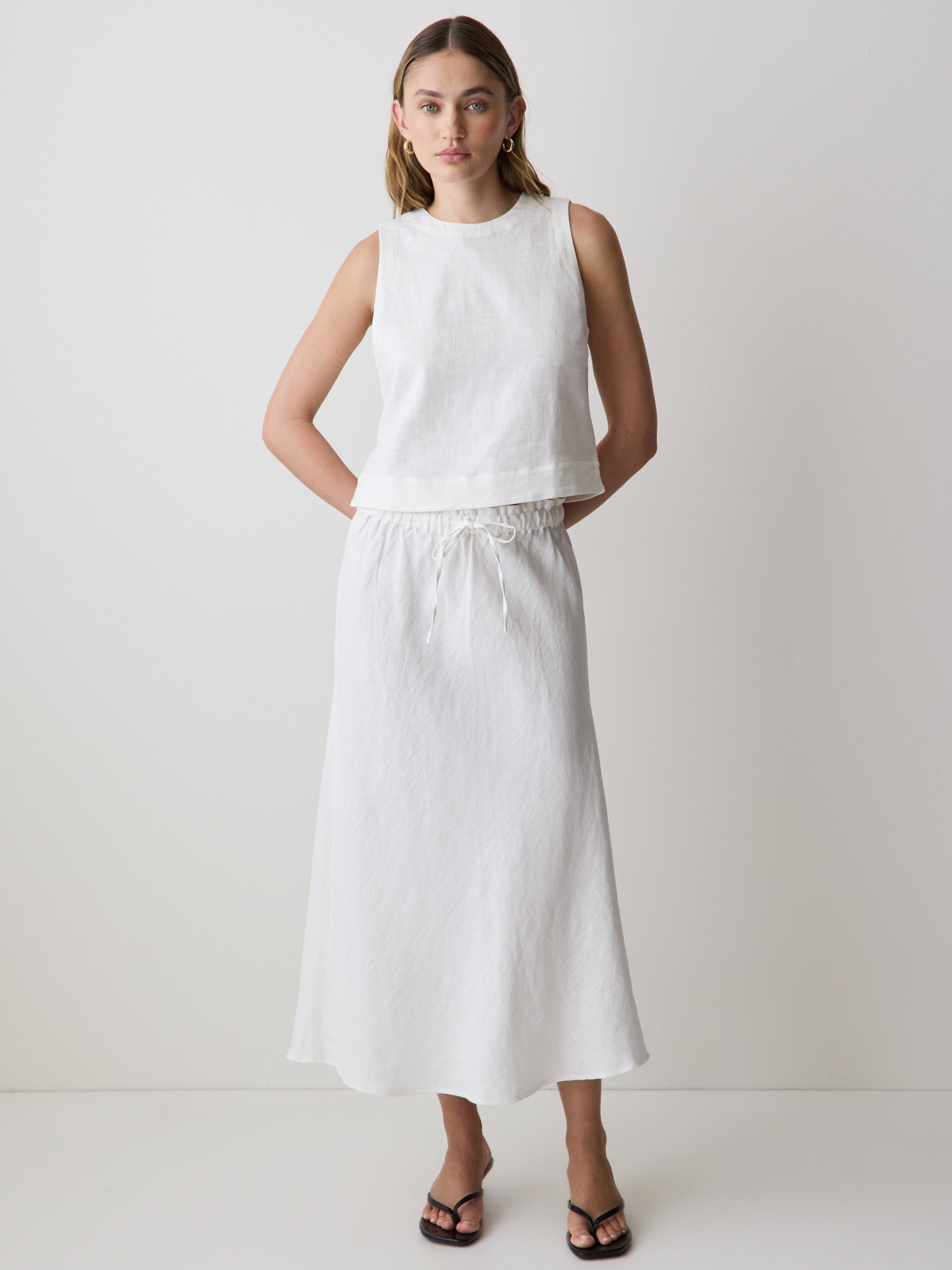 Linen Straight Midi Skirt rw&co Special Promo Price
