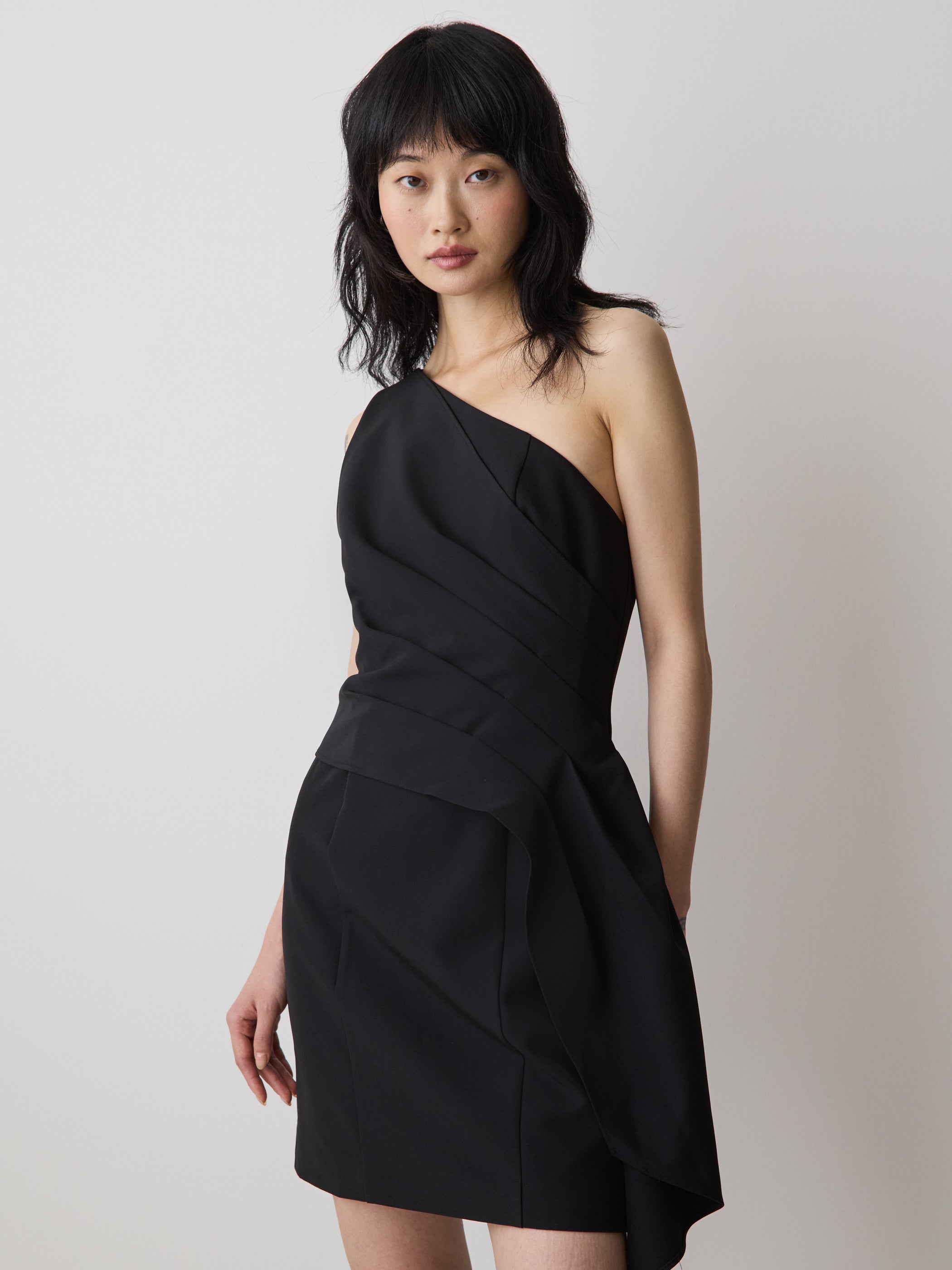 One-Shoulder Draped Mini Cocktail Dress rw&co Great Value Deal