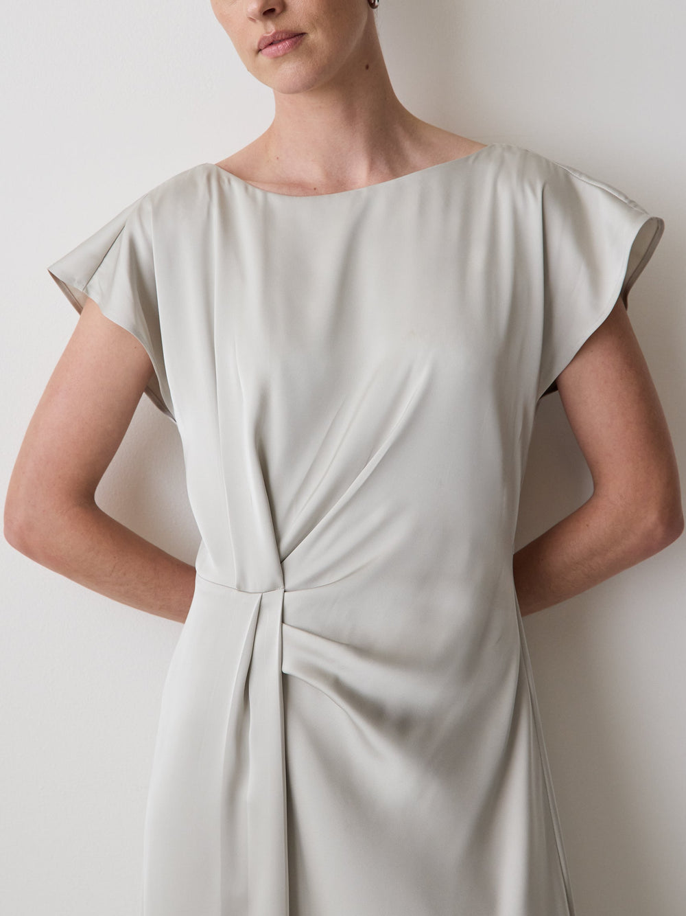 Short-Sleeve Cocktail Midi Dress with Draped Detail rw&co Great Value Deal