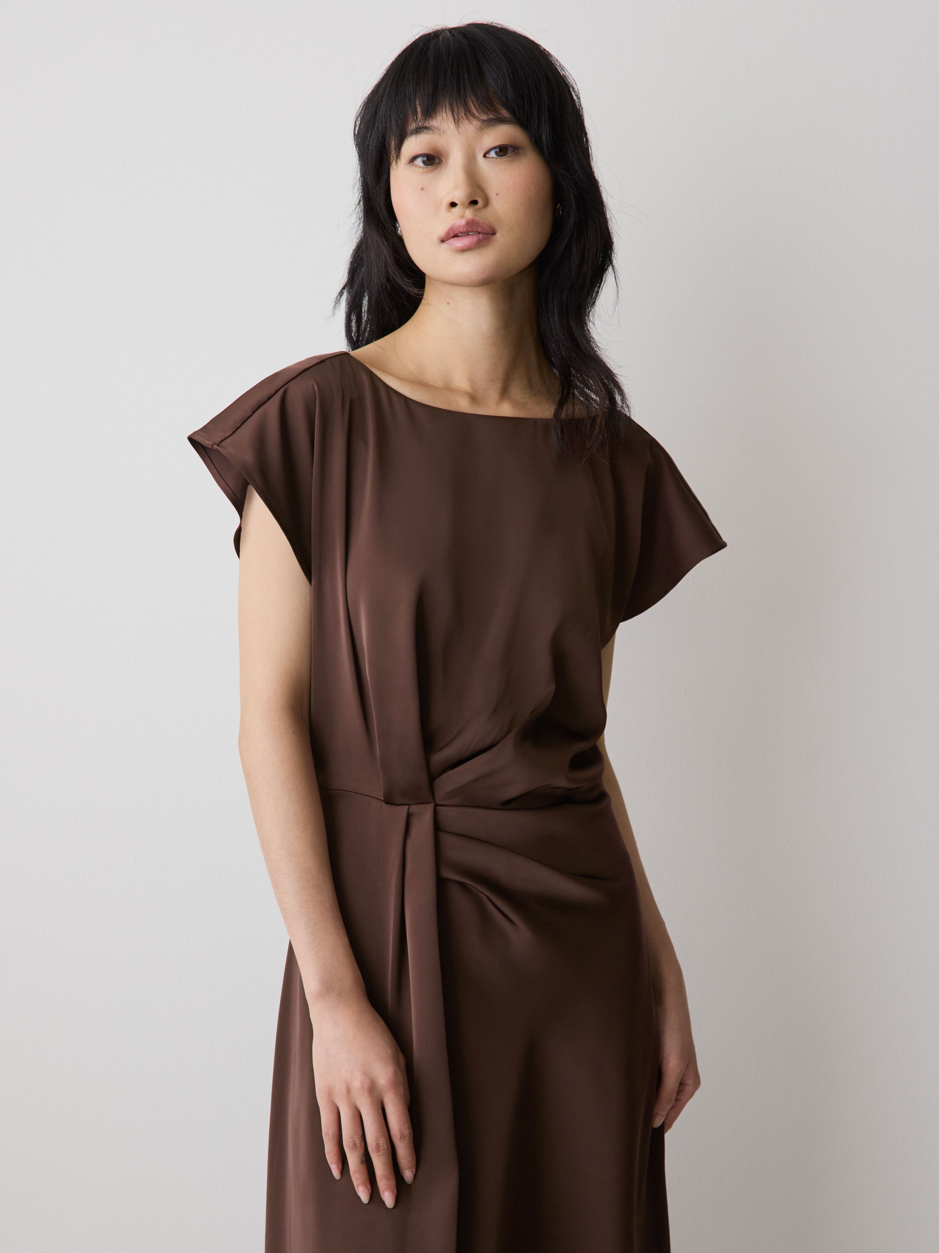 Short-Sleeve Cocktail Midi Dress with Draped Detail rw&co Great Value Deal
