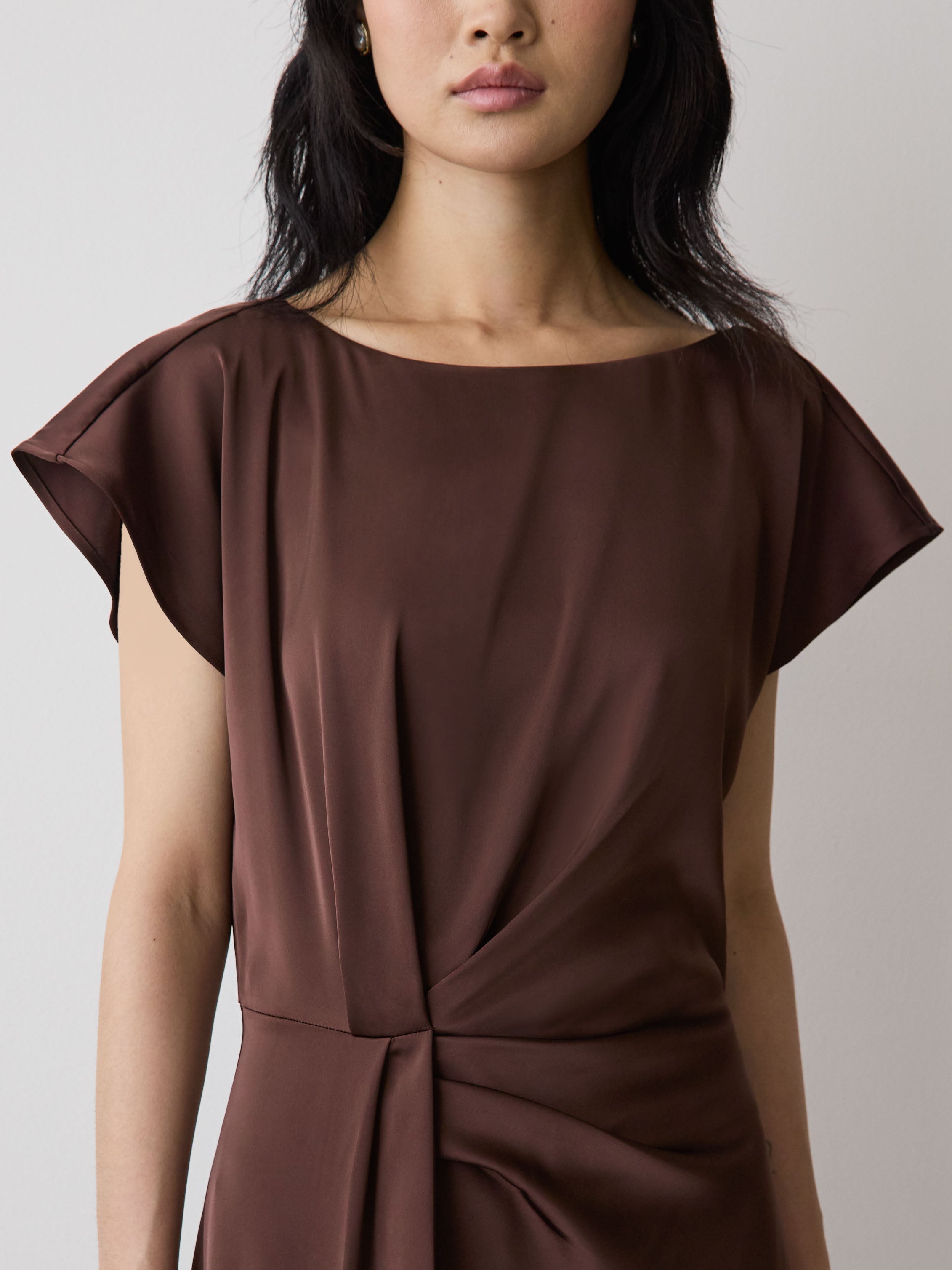 Short-Sleeve Cocktail Midi Dress with Draped Detail rw&co Great Value Deal