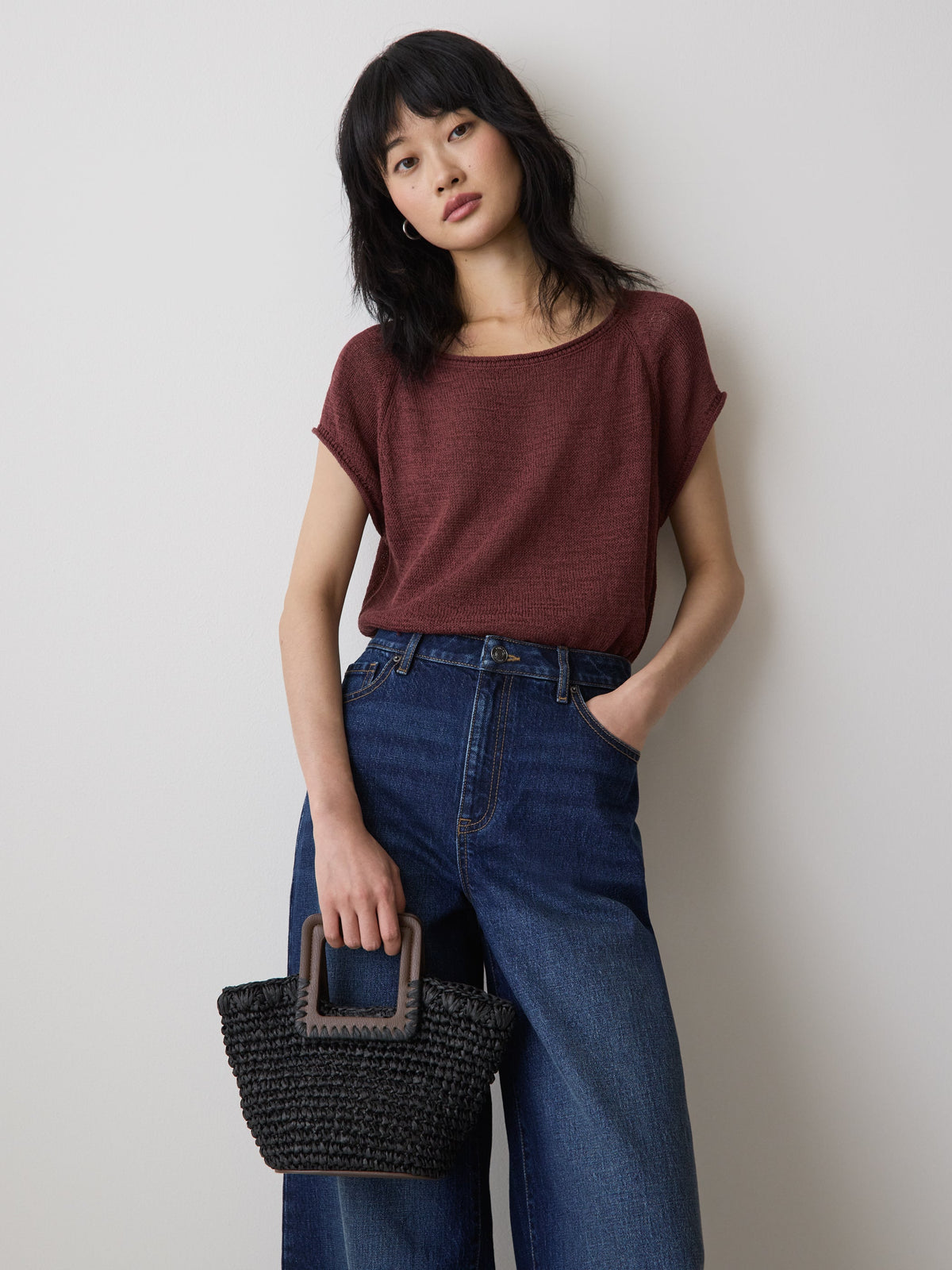 Straw Handbag with Square Handle rw&co Special Promo Price