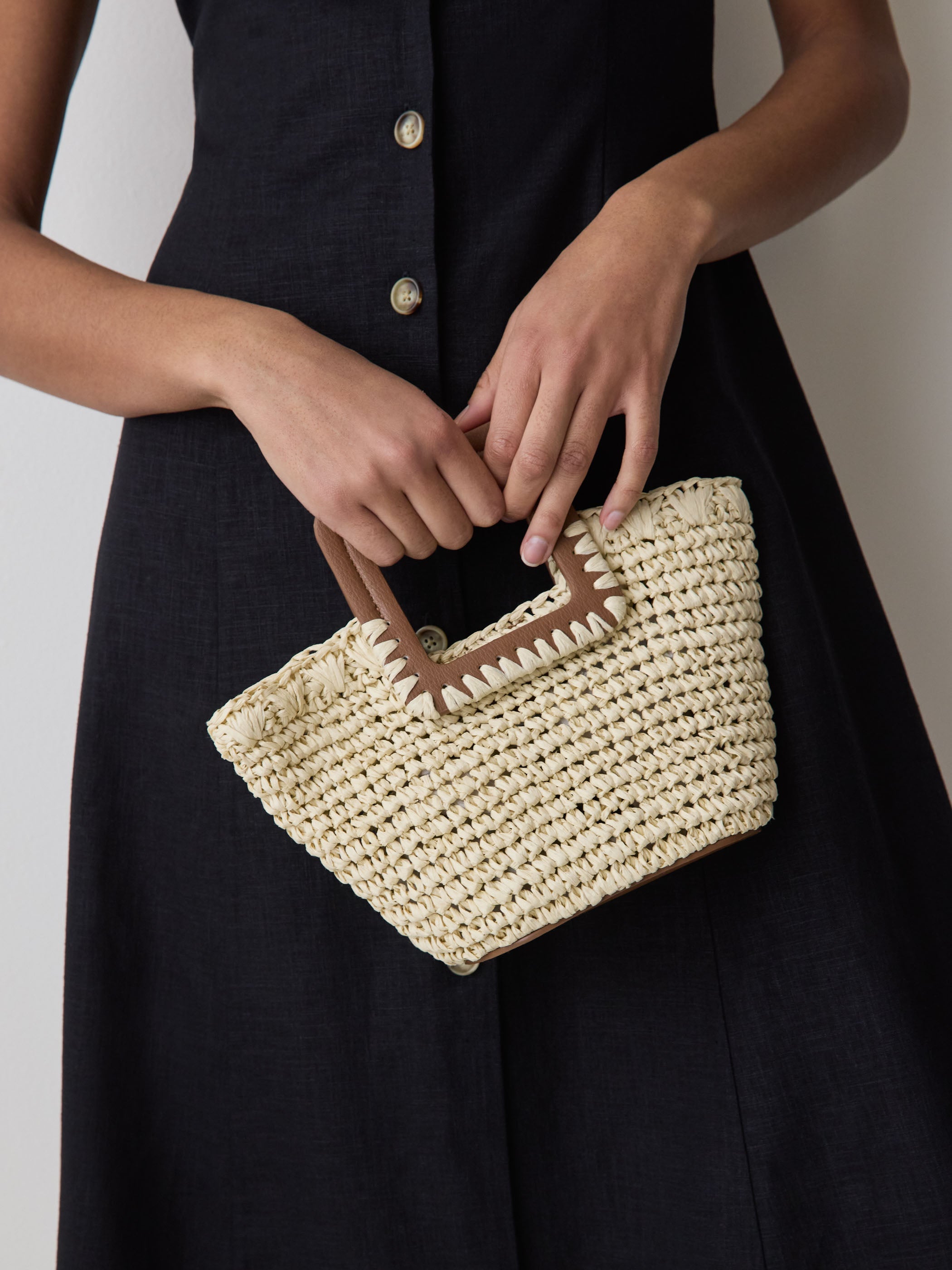 Straw Handbag with Square Handle rw&co Special Promo Price