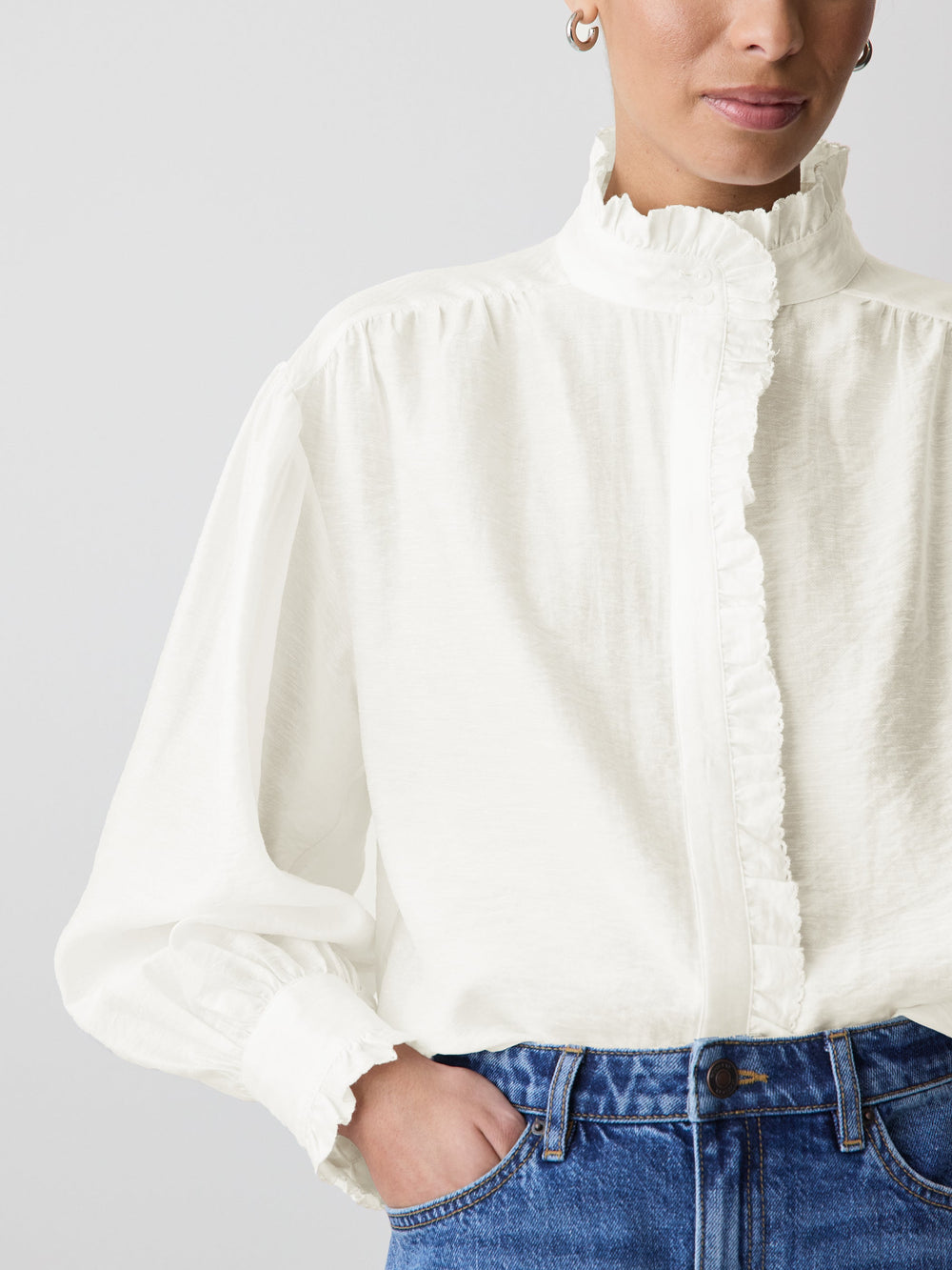 Long-Sleeve Crew-Neck Blouse with Ruffles rw&co Limited Time Discount