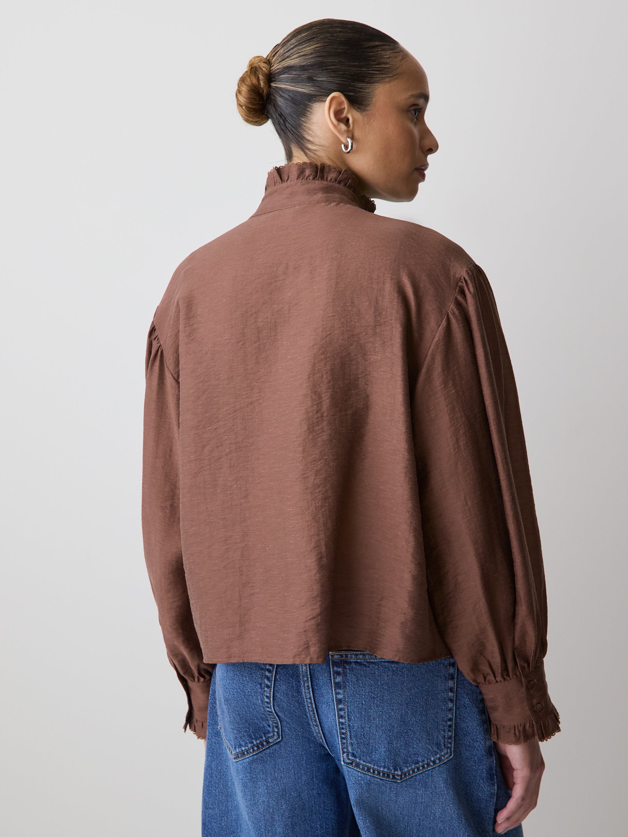 Long-Sleeve Crew-Neck Blouse with Ruffles rw&co Limited Time Discount