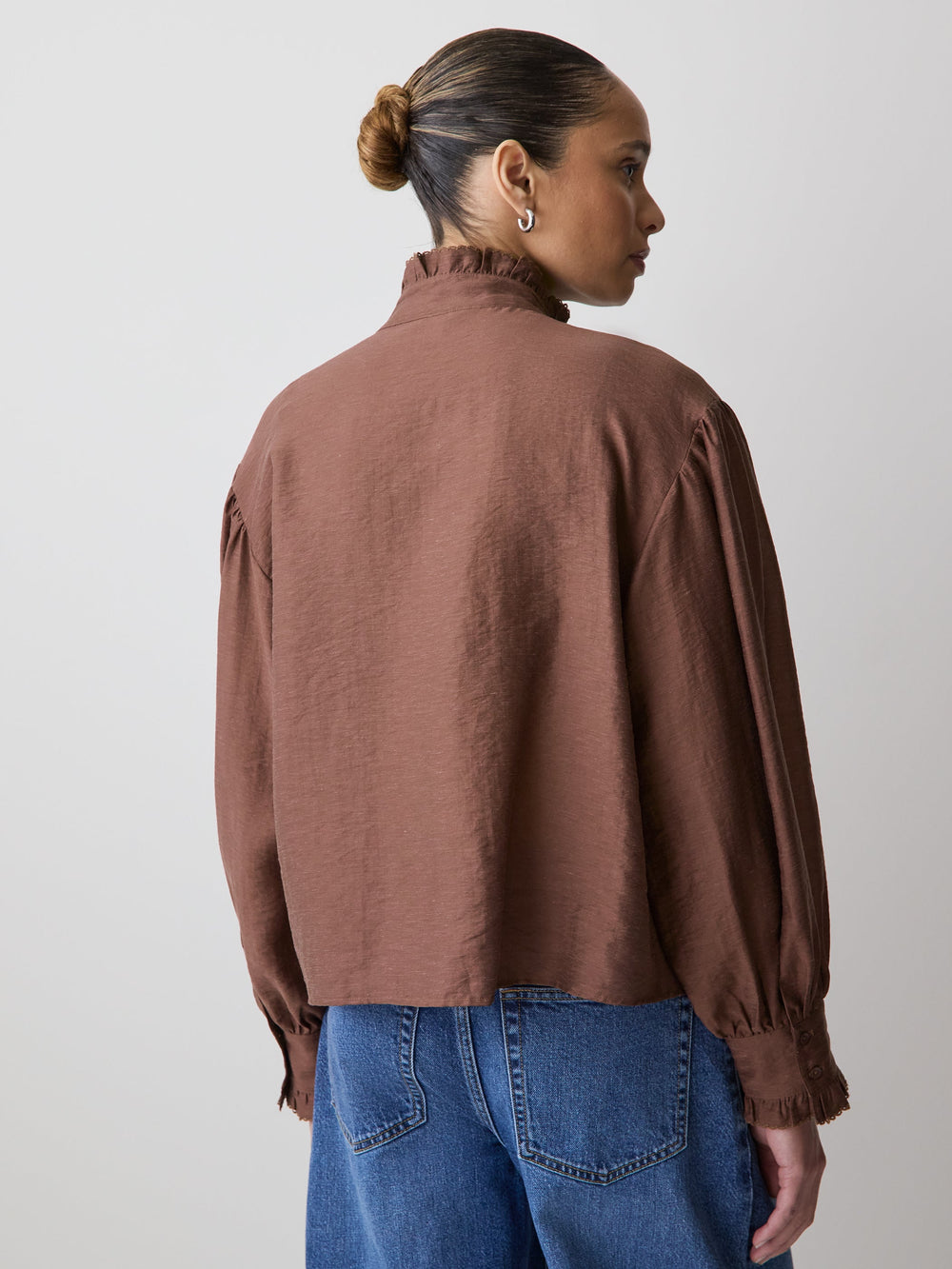 Long-Sleeve Crew-Neck Blouse with Ruffles rw&co Limited Time Discount