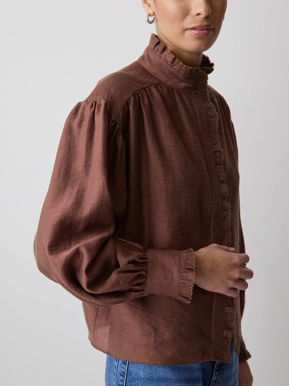 Long-Sleeve Crew-Neck Blouse with Ruffles rw&co Limited Time Discount