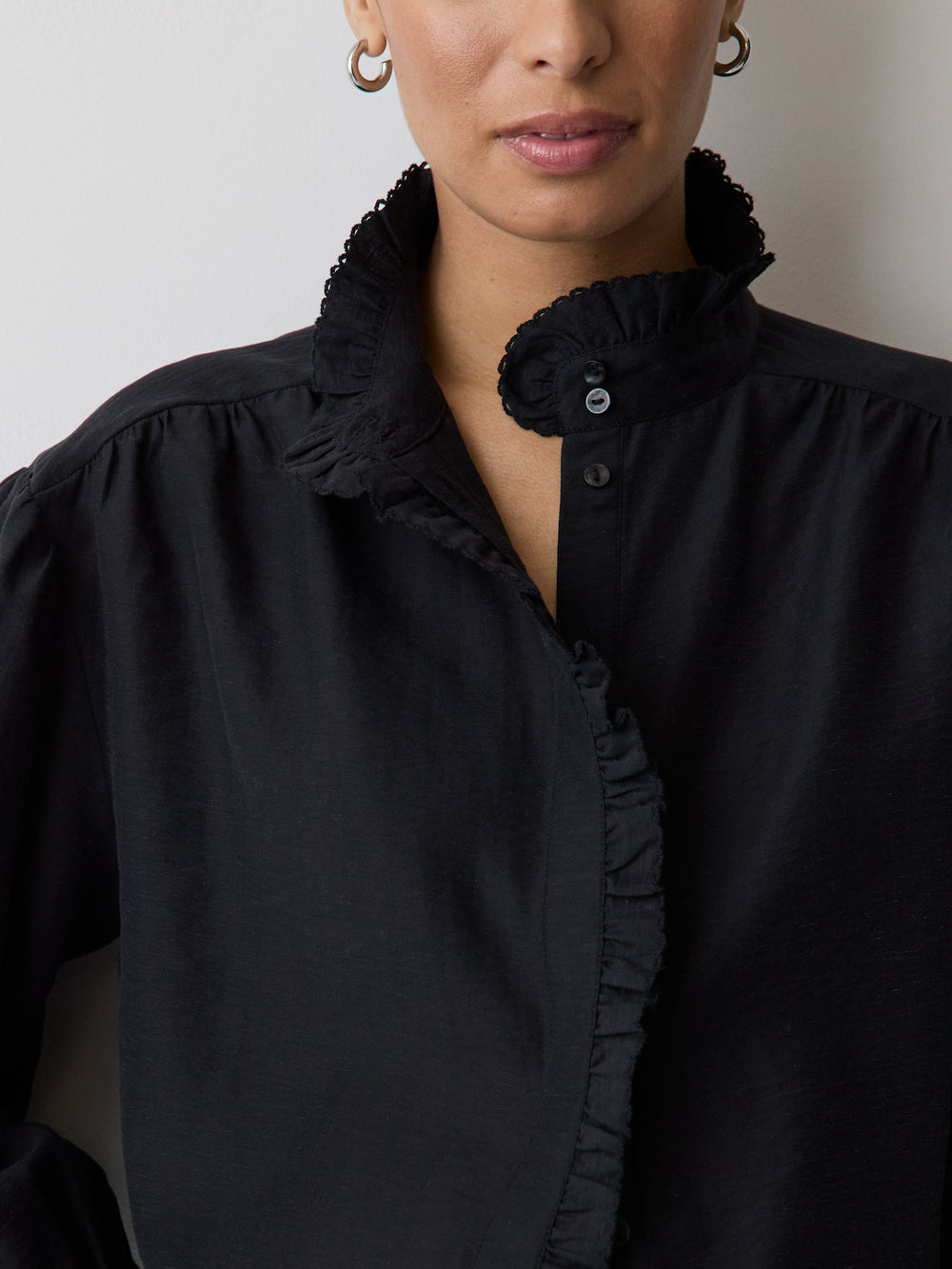 Long-Sleeve Crew-Neck Blouse with Ruffles rw&co Limited Time Discount