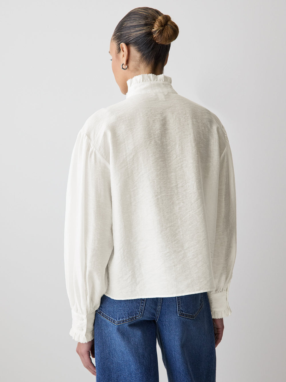Long-Sleeve Crew-Neck Blouse with Ruffles rw&co Limited Time Discount