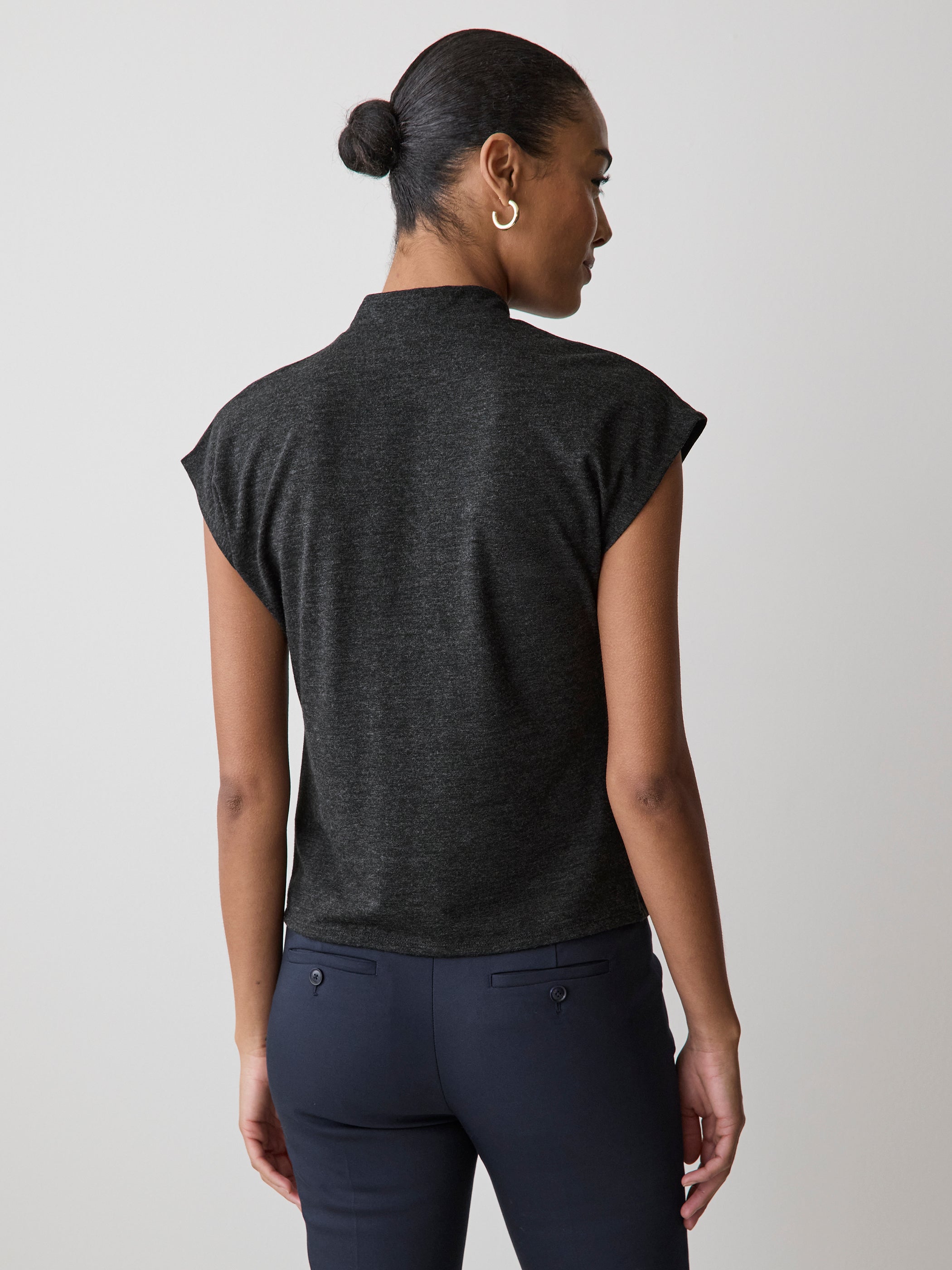 Extended-Sleeve Top with Twisted Draped Mock Neckline rw&co Special Offer