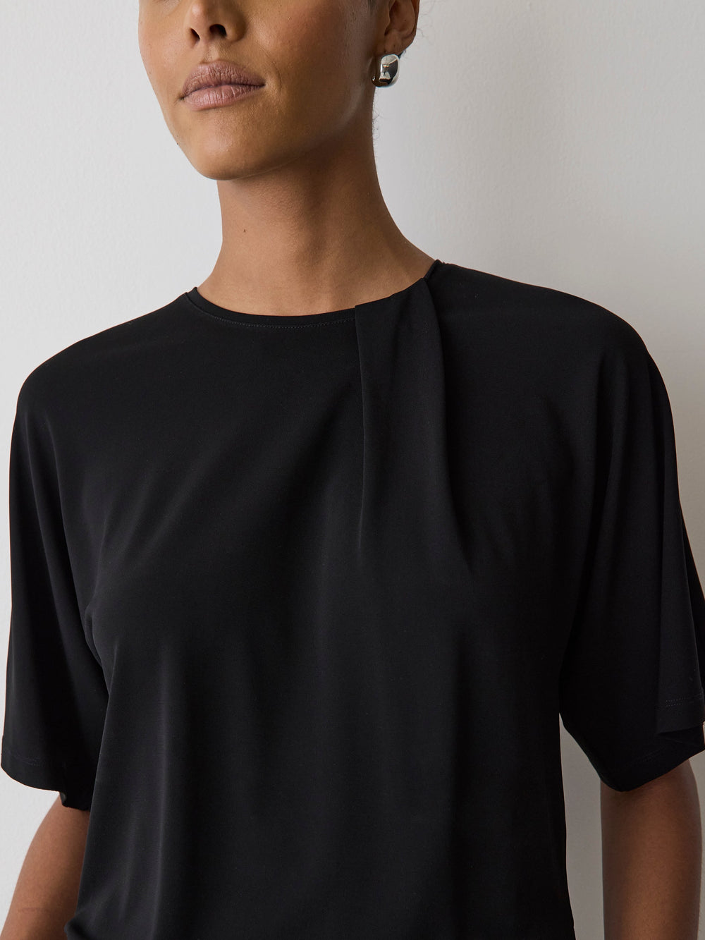 Short-Sleeve Crew-Neck Top with Pleated Detail rw&co On Sale